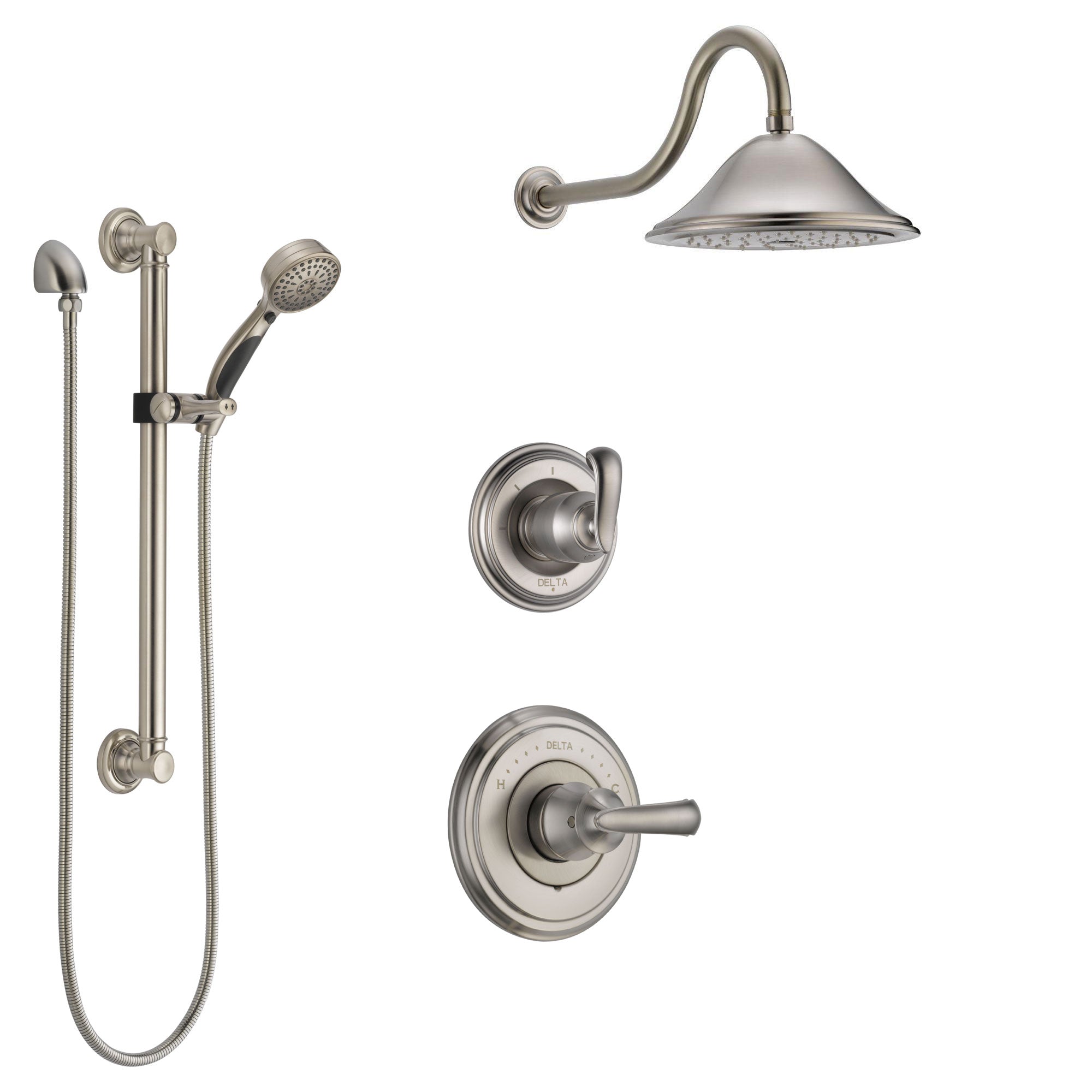 Delta Cassidy Stainless Steel Finish Shower System with Control Handle, 3-Setting Diverter, Showerhead, and Hand Shower with Grab Bar SS14971SS1