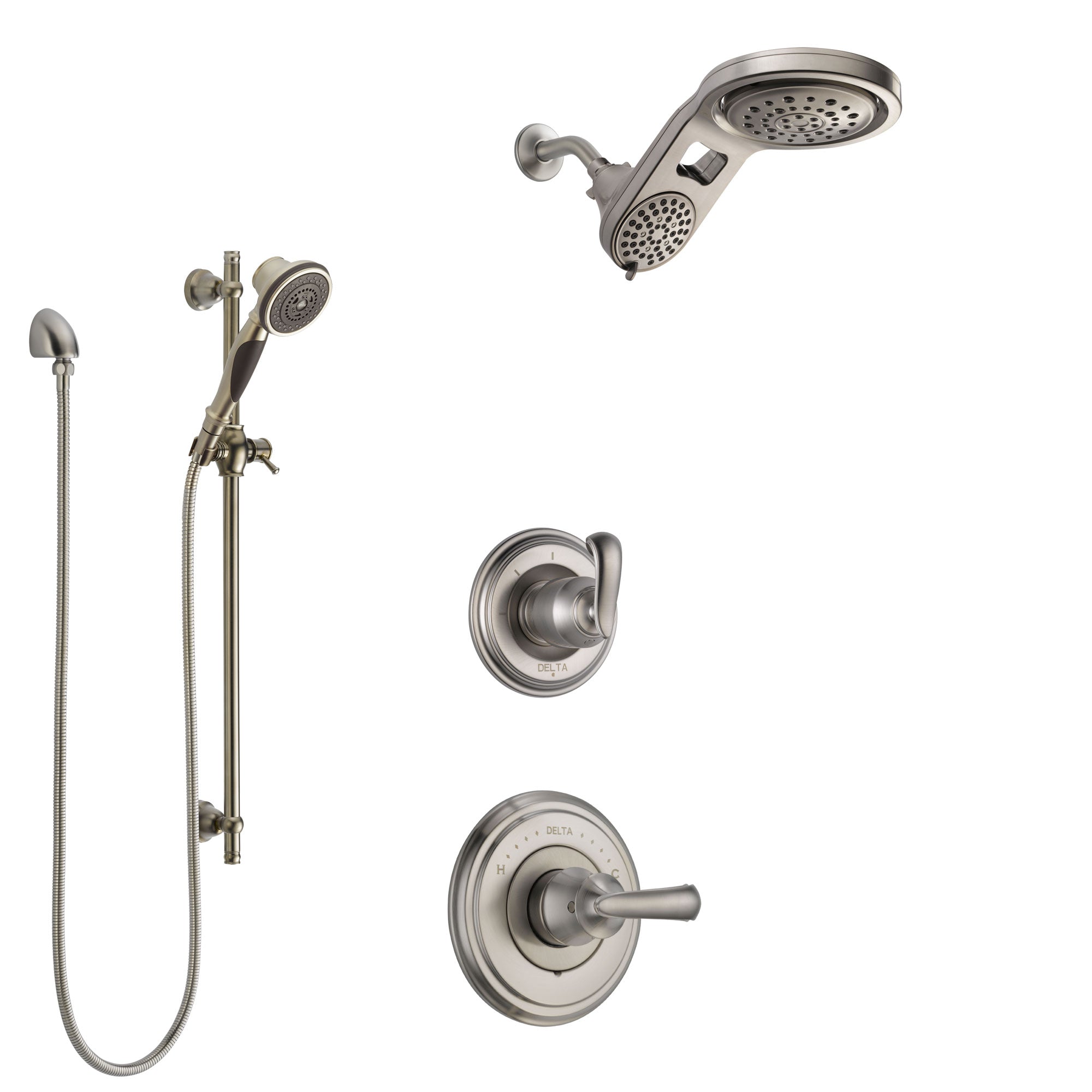 Delta Cassidy Stainless Steel Finish Shower System with Control Handle, 3-Setting Diverter, Dual Showerhead, and Hand Shower with Slidebar SS14971SS5