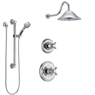 Delta Cassidy Chrome Finish Shower System with Control Handle, 3-Setting Diverter, Showerhead, and Hand Shower with Grab Bar SS149721