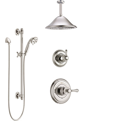 Delta Cassidy Polished Nickel Shower System with Control Handle, Diverter, Ceiling Mount Showerhead, and Hand Shower with Slidebar SS14972PN3