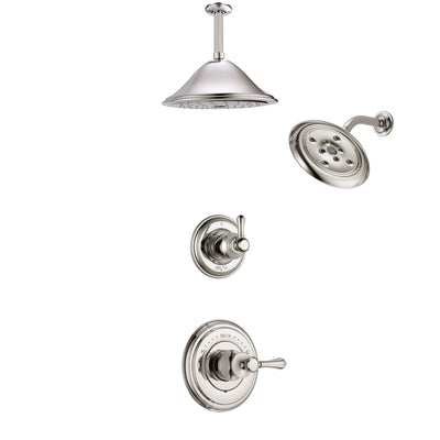 Delta Cassidy Polished Nickel Finish Shower System with Control Handle, 3-Setting Diverter, Showerhead, and Ceiling Mount Showerhead SS14972PN7