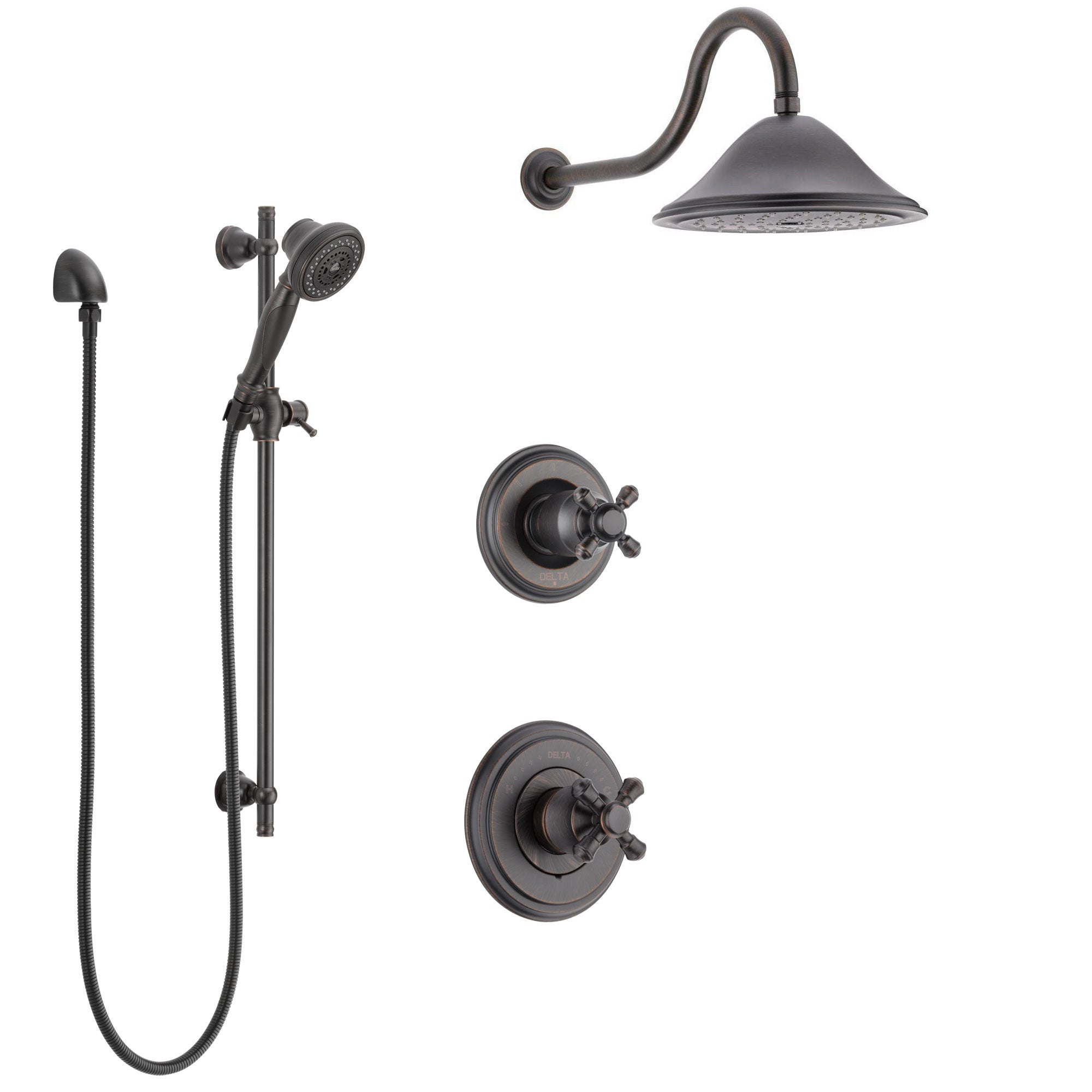 Delta Cassidy Venetian Bronze Finish Shower System with Control Handle, 3-Setting Diverter, Showerhead, and Hand Shower with Slidebar SS14972RB6