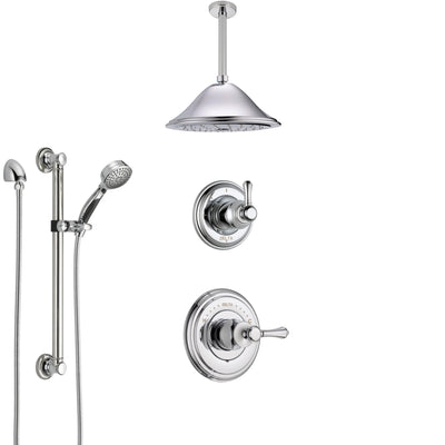 Delta Cassidy Chrome Finish Shower System with Control Handle, 3-Setting Diverter, Ceiling Mount Showerhead, and Hand Shower with Grab Bar SS149735