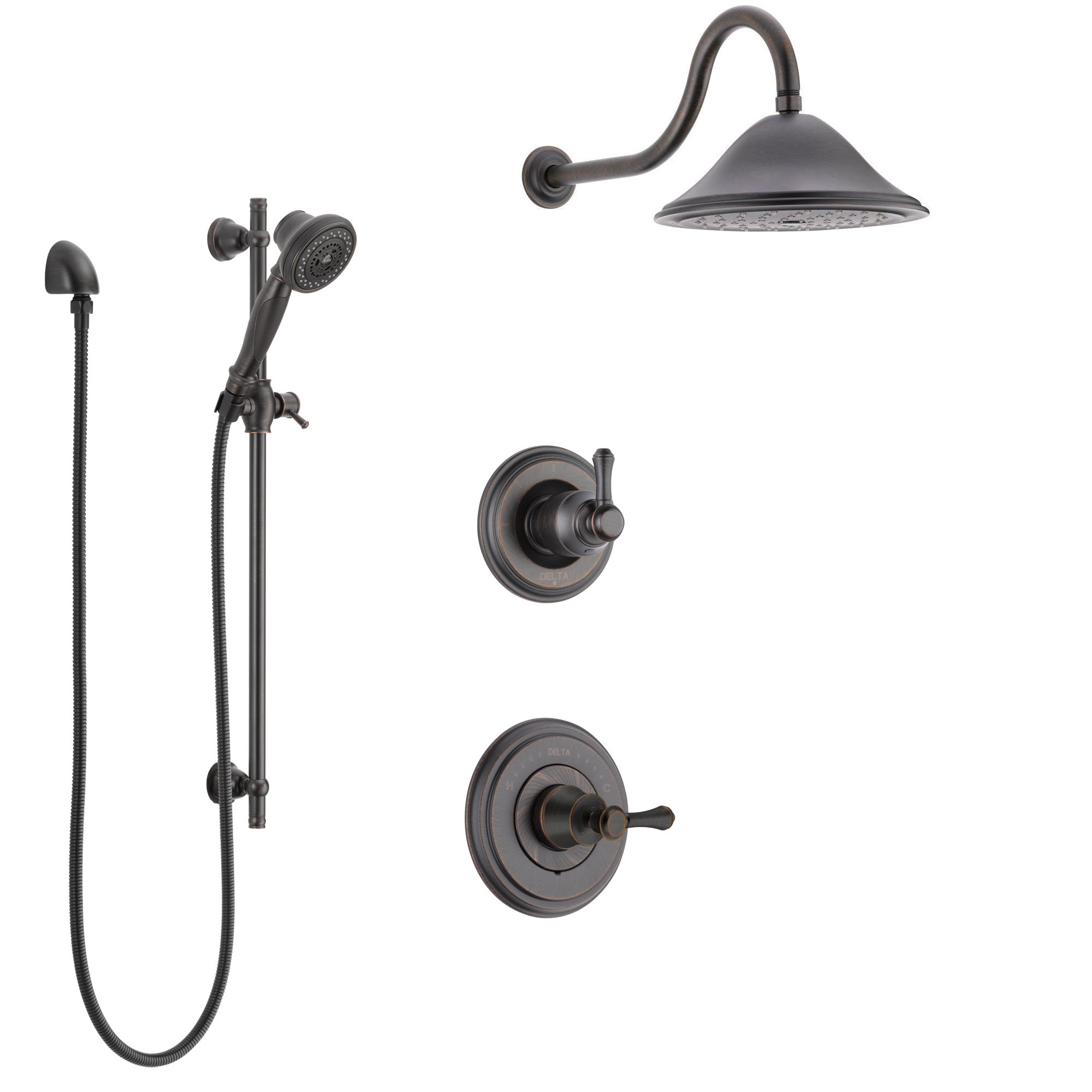 Delta Cassidy Venetian Bronze Finish Shower System with Control Handle, 3-Setting Diverter, Showerhead, and Hand Shower with Slidebar SS14973RB6