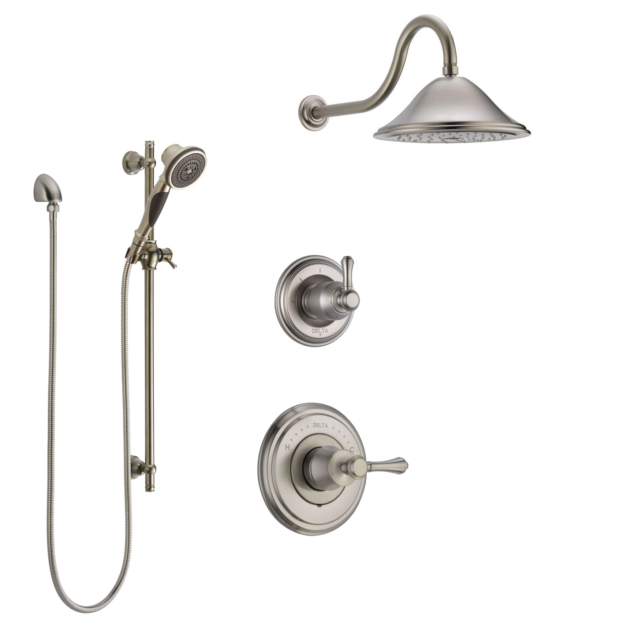 Delta Cassidy Stainless Steel Finish Shower System with Control Handle, 3-Setting Diverter, Showerhead, and Hand Shower with Slidebar SS14973SS2
