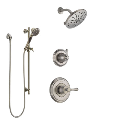 Delta Cassidy Stainless Steel Finish Shower System with Control Handle, 3-Setting Diverter, Showerhead, and Hand Shower with Slidebar SS14973SS3