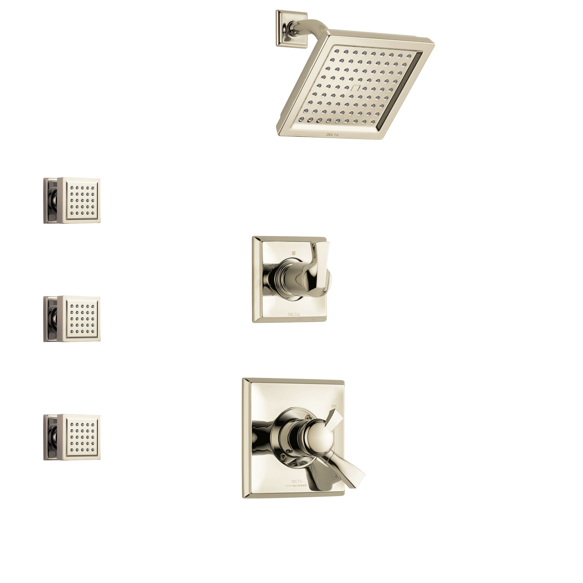 Delta Dryden Polished Nickel Finish Shower System with Dual Control Handle, 3-Setting Diverter, Showerhead, and 3 Body Sprays SS172511PN1