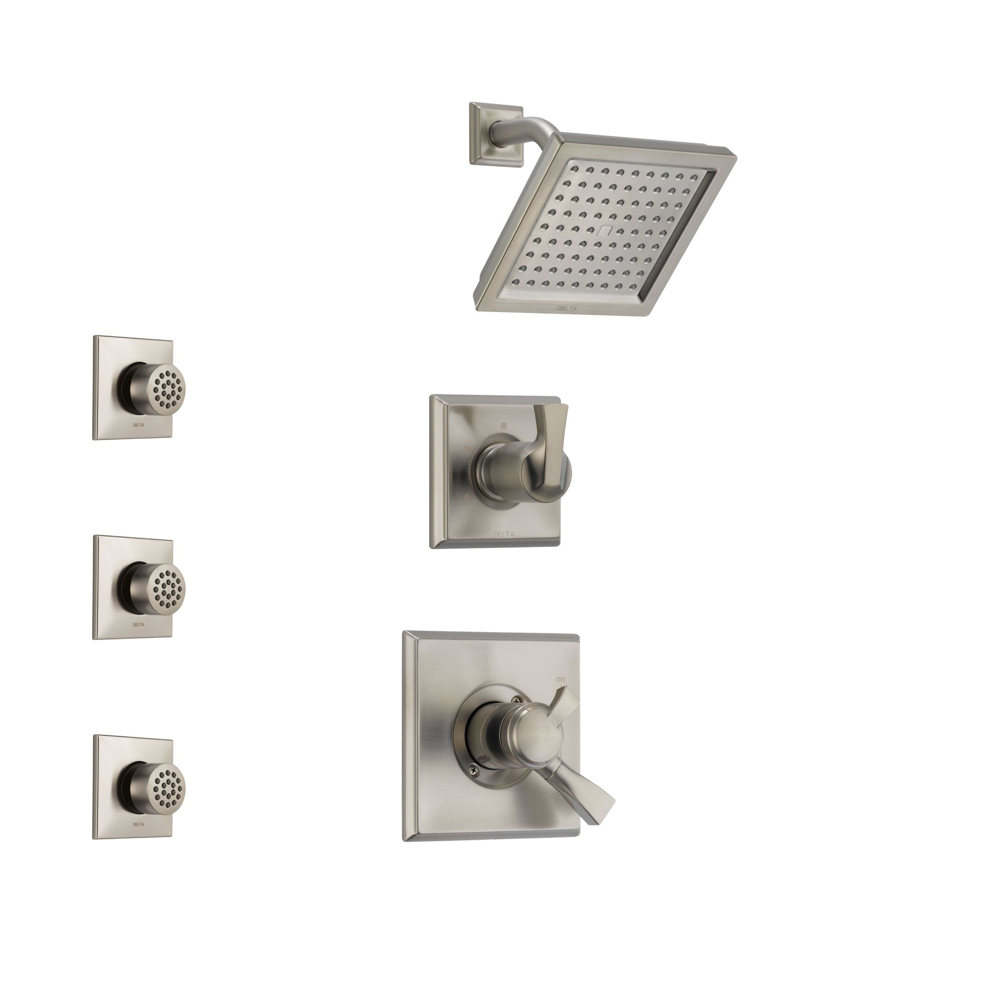 Delta Dryden Stainless Steel Finish Shower System with Dual Control Handle, 3-Setting Diverter, Showerhead, and 3 Body Sprays SS172511SS2