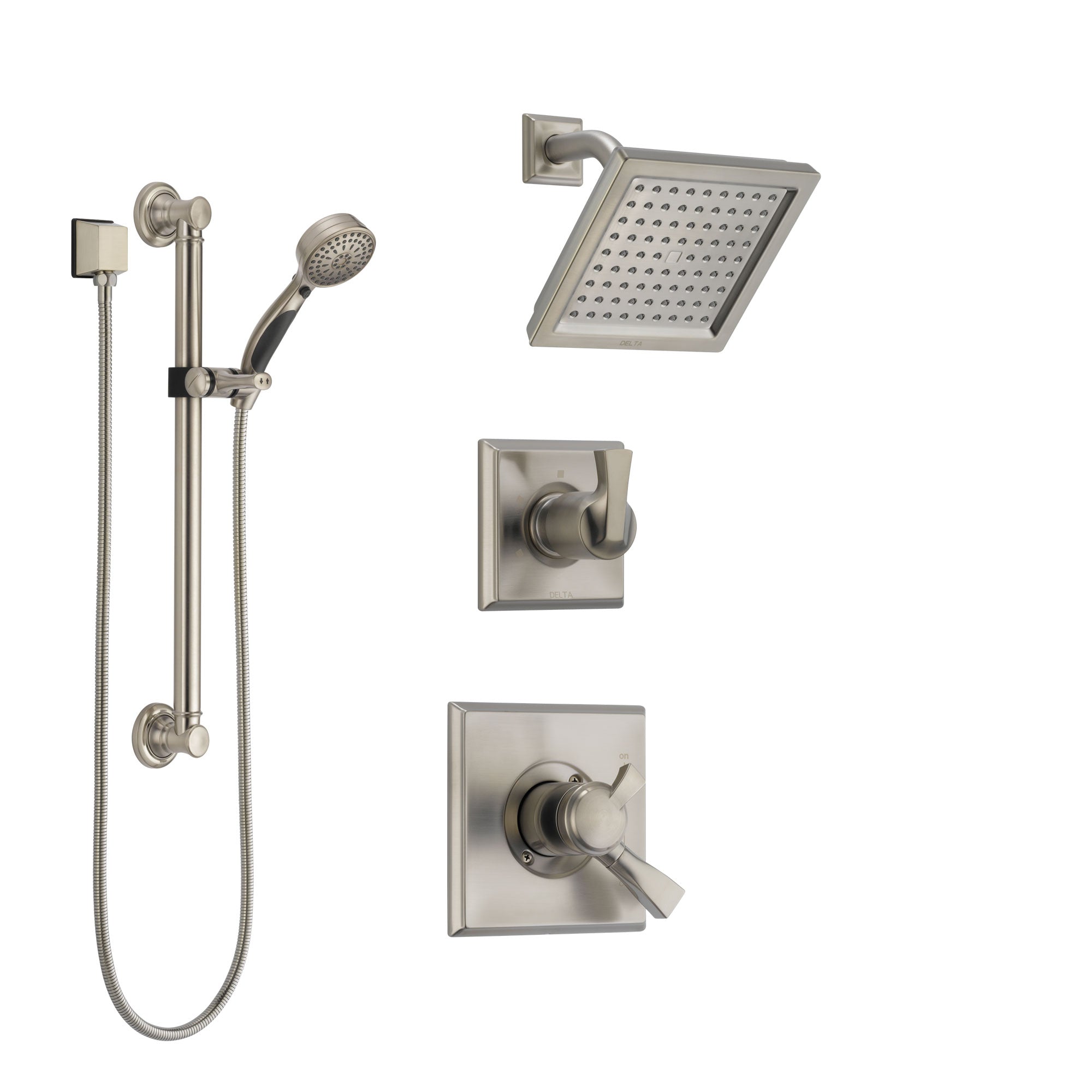 Delta Dryden Stainless Steel Finish Shower System with Dual Control Handle, 3-Setting Diverter, Showerhead, and Hand Shower with Grab Bar SS172511SS3