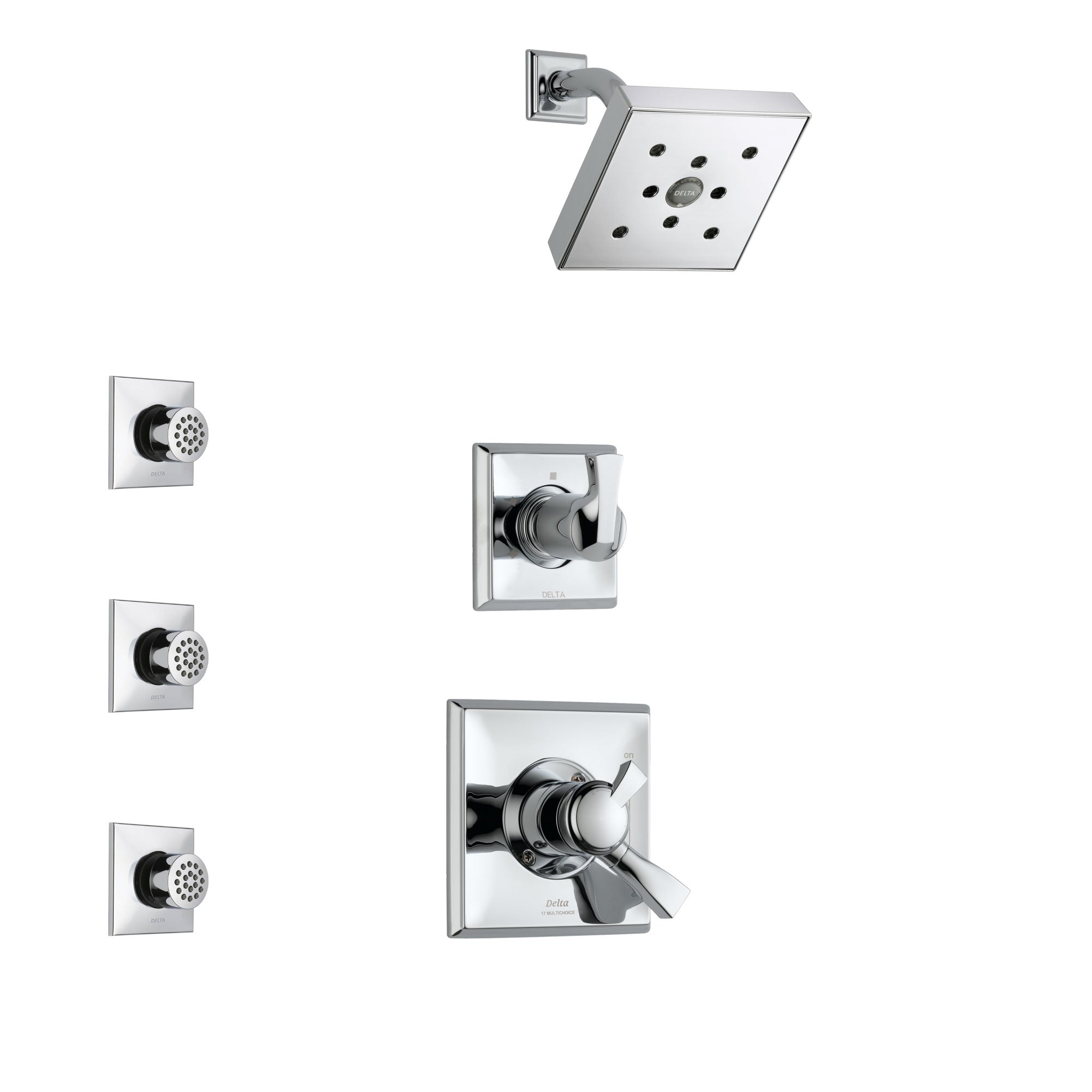 Delta Dryden Chrome Finish Shower System with Dual Control Handle, 3-Setting Diverter, Showerhead, and 3 Body Sprays SS1725121