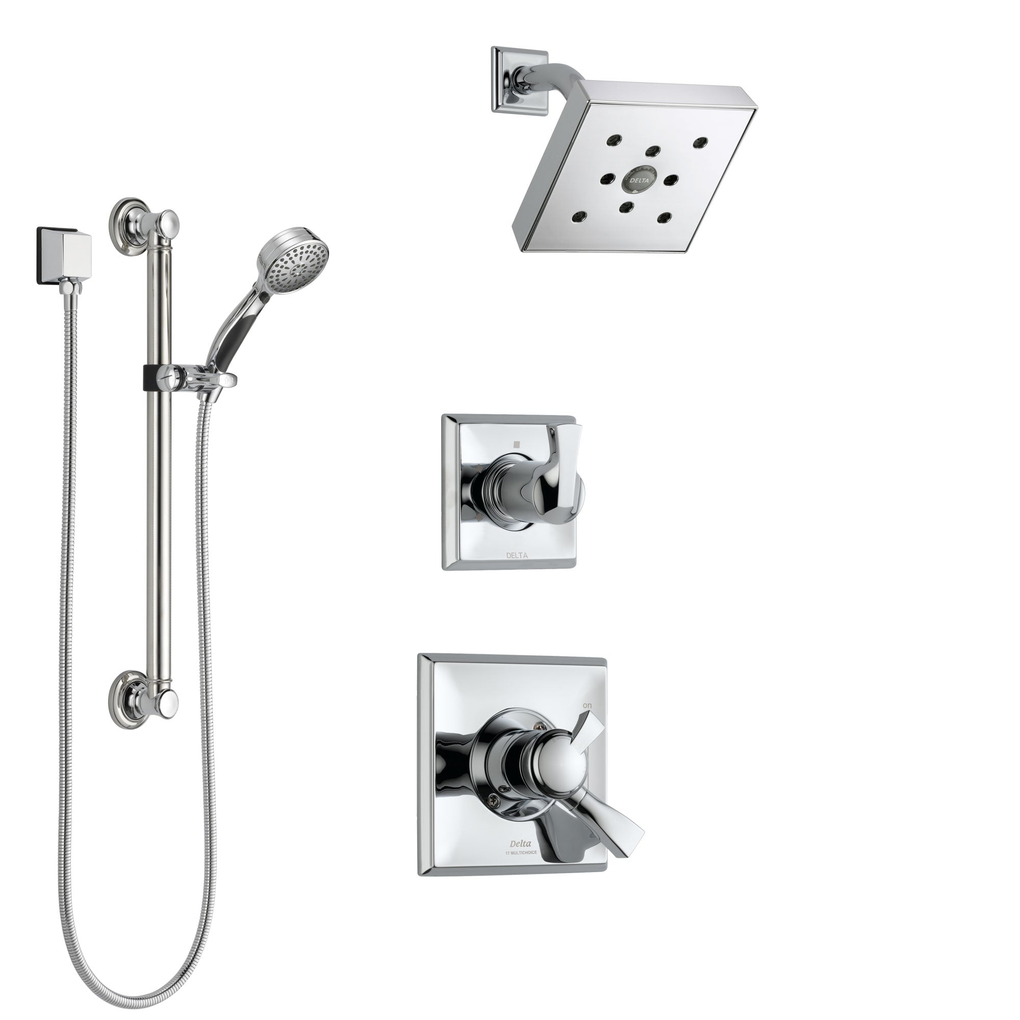 Delta Dryden Chrome Finish Shower System with Dual Control Handle, 3-Setting Diverter, Showerhead, and Hand Shower with Grab Bar SS1725124
