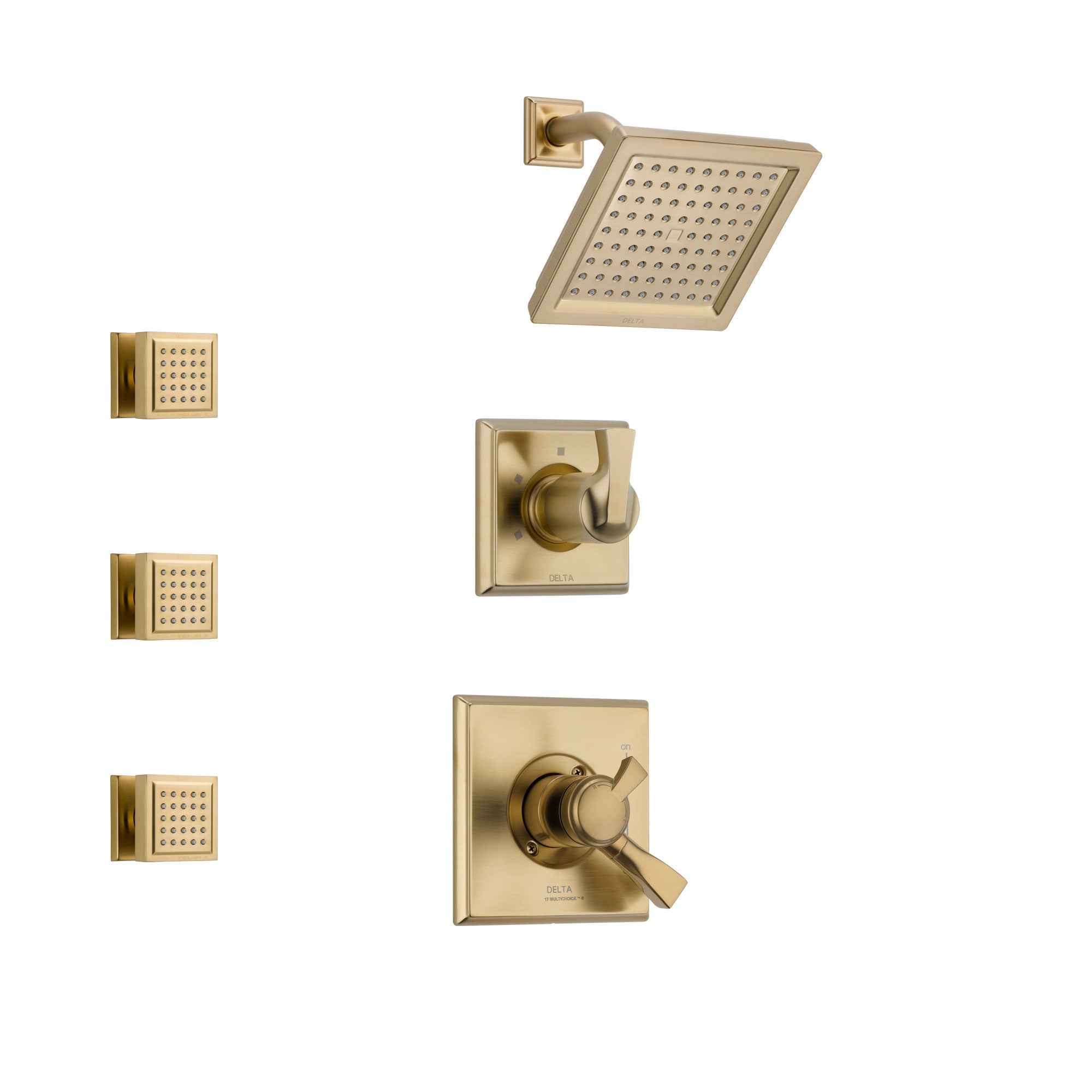 Delta Dryden Champagne Bronze Finish Shower System with Dual Control Handle, 3-Setting Diverter, Showerhead, and 3 Body Sprays SS17251CZ1