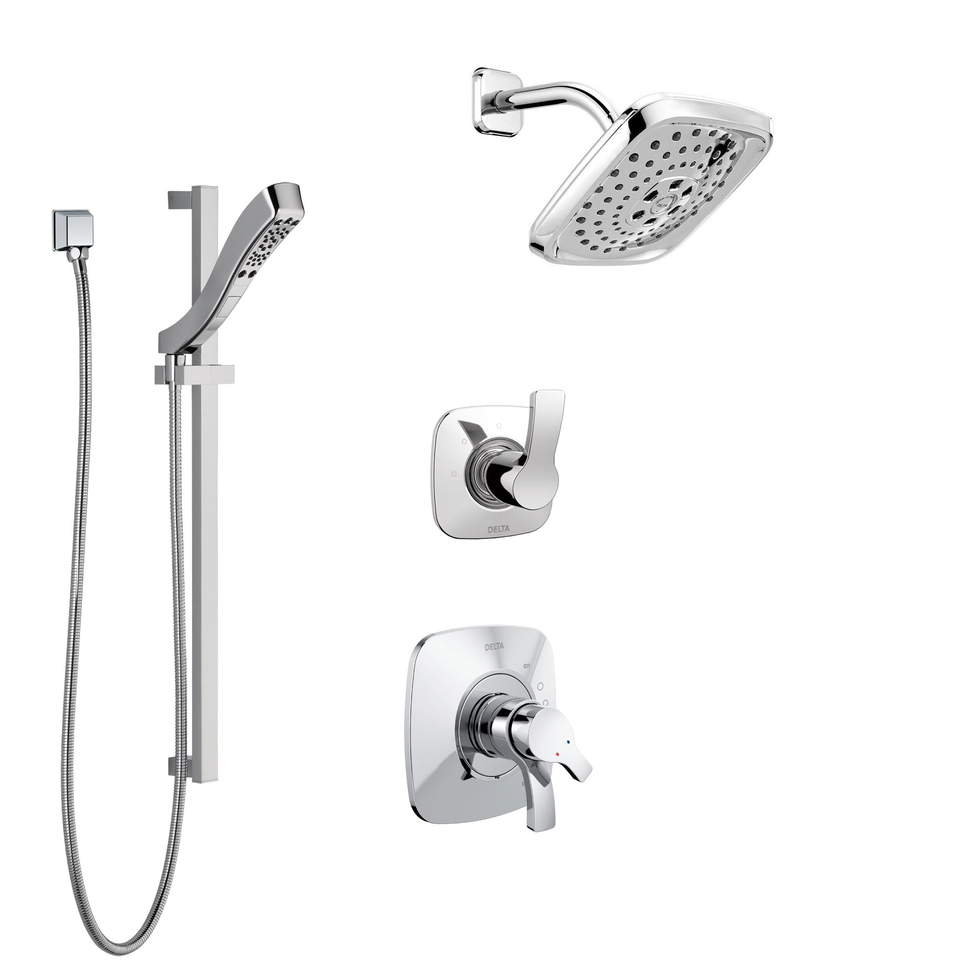 Delta Tesla Chrome Finish Shower System with Dual Control Handle, 3-Setting Diverter, Showerhead, and Hand Shower with Slidebar SS172524