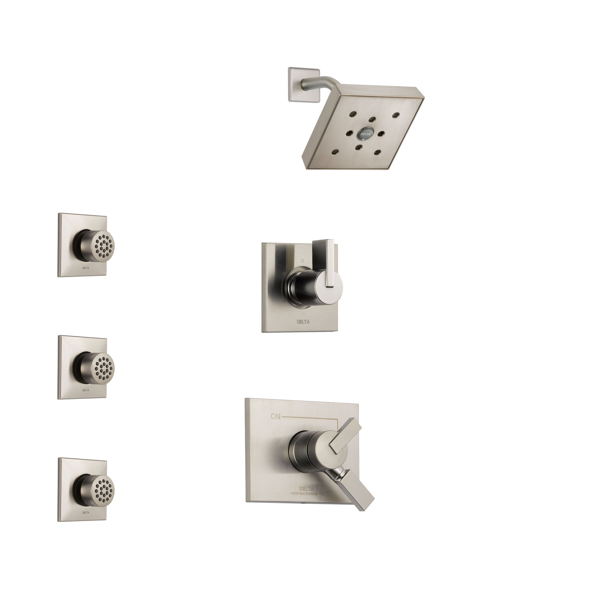 Delta Vero Stainless Steel Finish Shower System with Dual Control Handle, 3-Setting Diverter, Showerhead, and 3 Body Sprays SS172532SS1