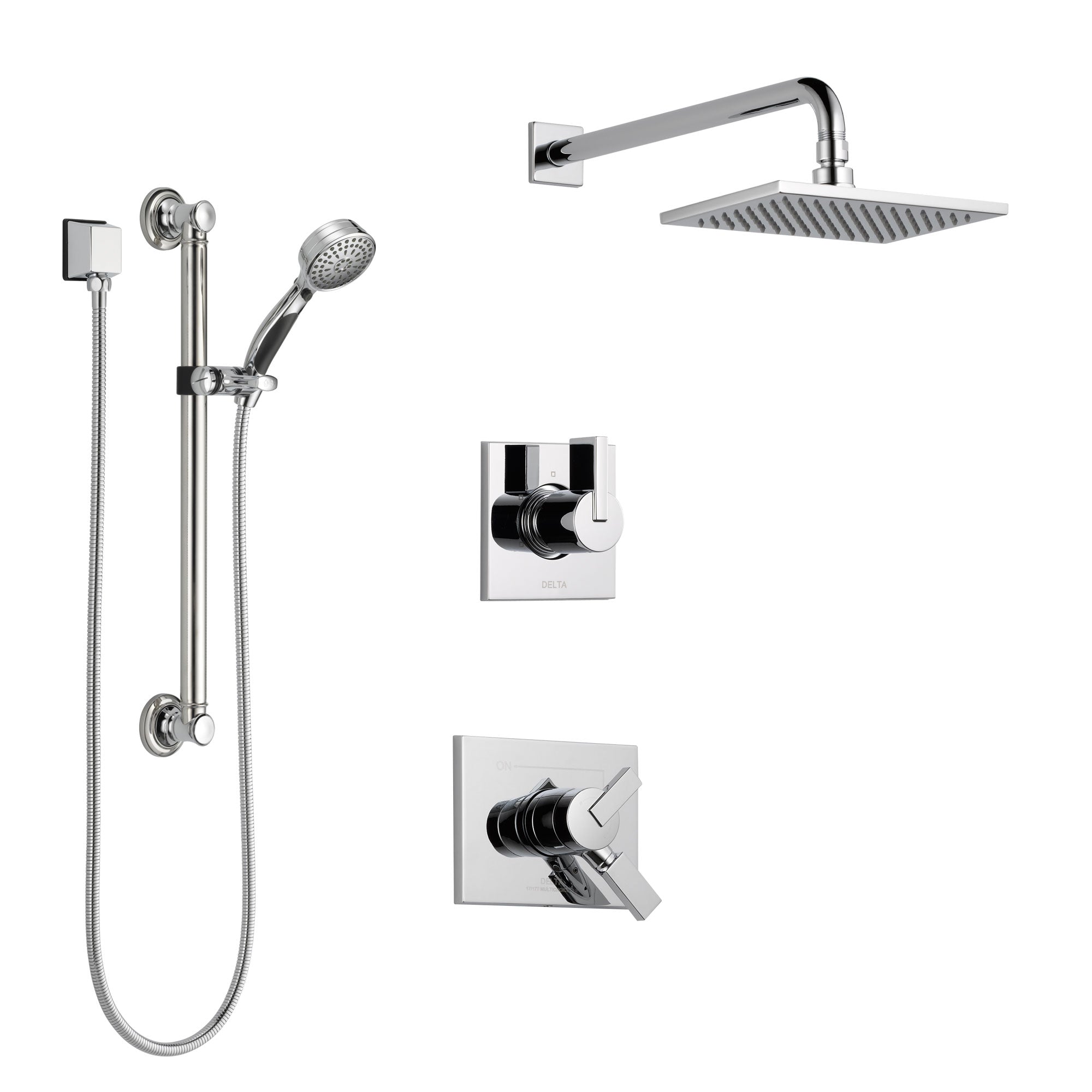 Delta Vero Chrome Finish Shower System with Dual Control Handle, 3-Setting Diverter, Showerhead, and Hand Shower with Grab Bar SS1725333