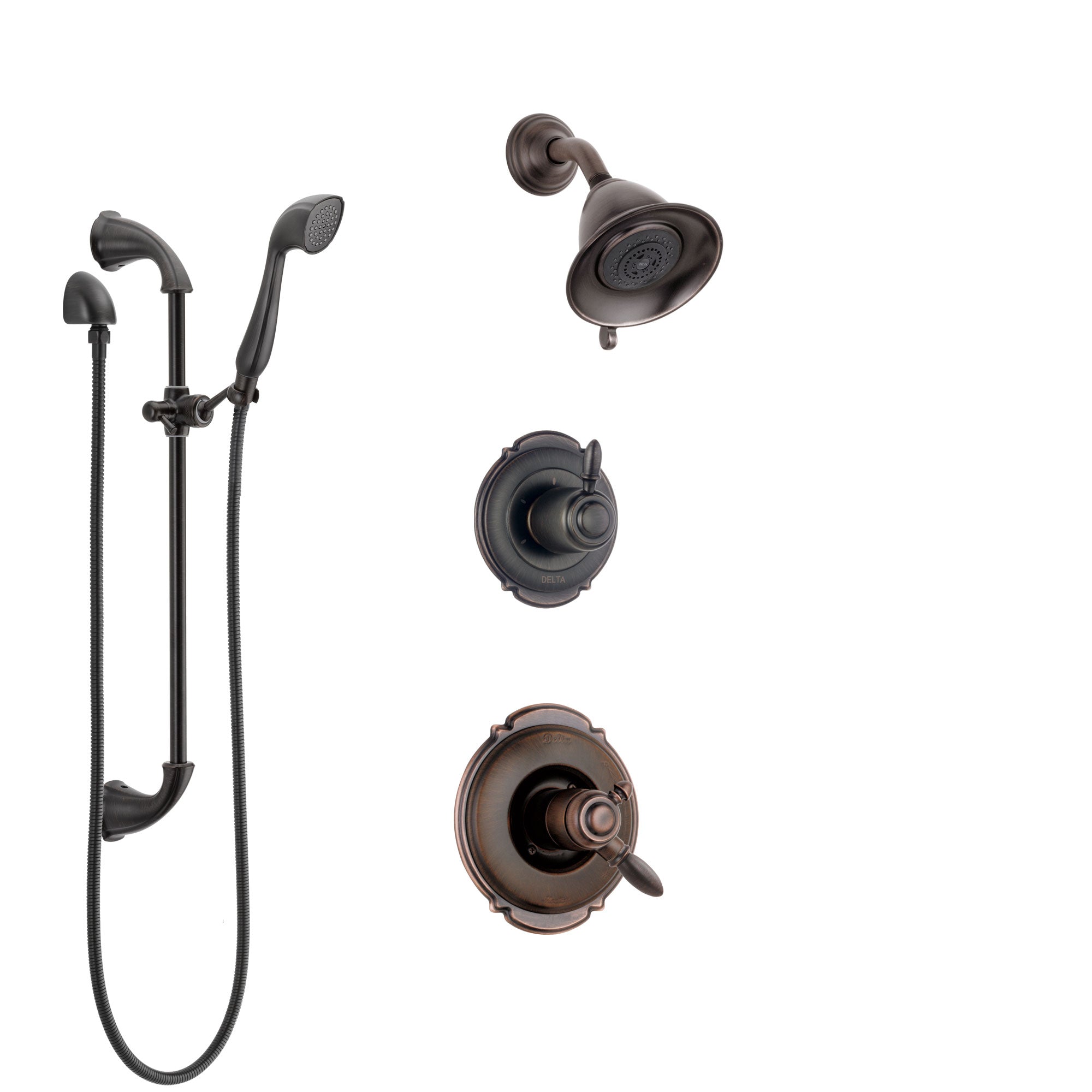 Delta Victorian Venetian Bronze Shower System with Dual Control Handle, 3-Setting Diverter, Showerhead, and Hand Shower with Slidebar SS172551RB4
