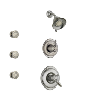Delta Victorian Stainless Steel Finish Shower System with Dual Control Handle, 3-Setting Diverter, Showerhead, and 3 Body Sprays SS172551SS1