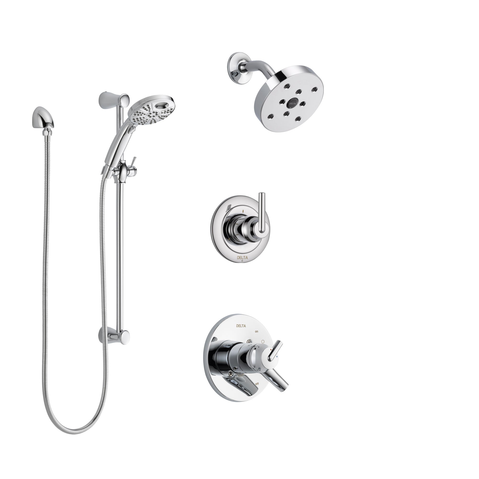Delta Trinsic Chrome Finish Shower System with Dual Control Handle, 3-Setting Diverter, Showerhead, and Temp2O Hand Shower with Slidebar SS1725914