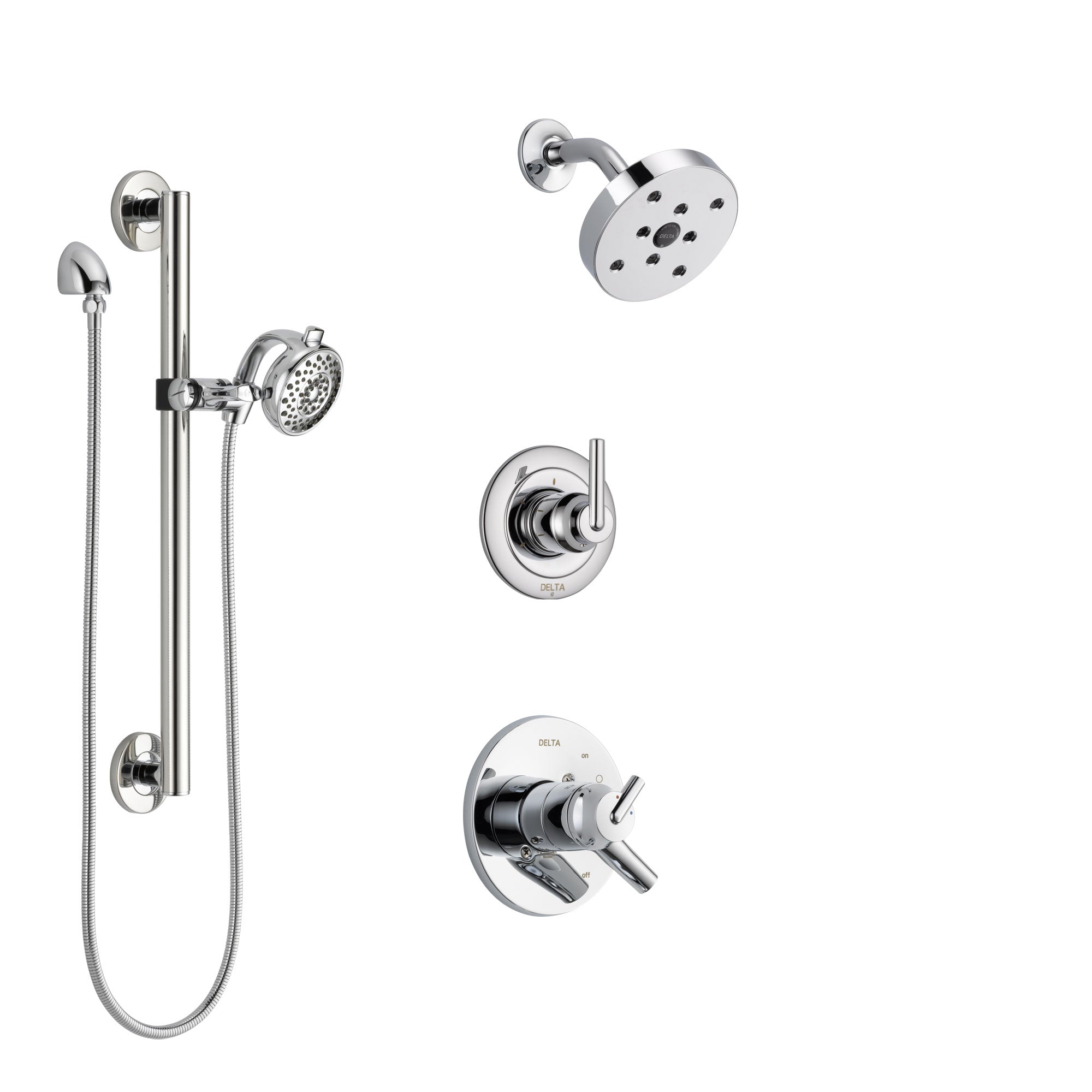 Delta Trinsic Chrome Finish Shower System with Dual Control Handle, 3-Setting Diverter, Showerhead, and Hand Shower with Grab Bar SS1725915