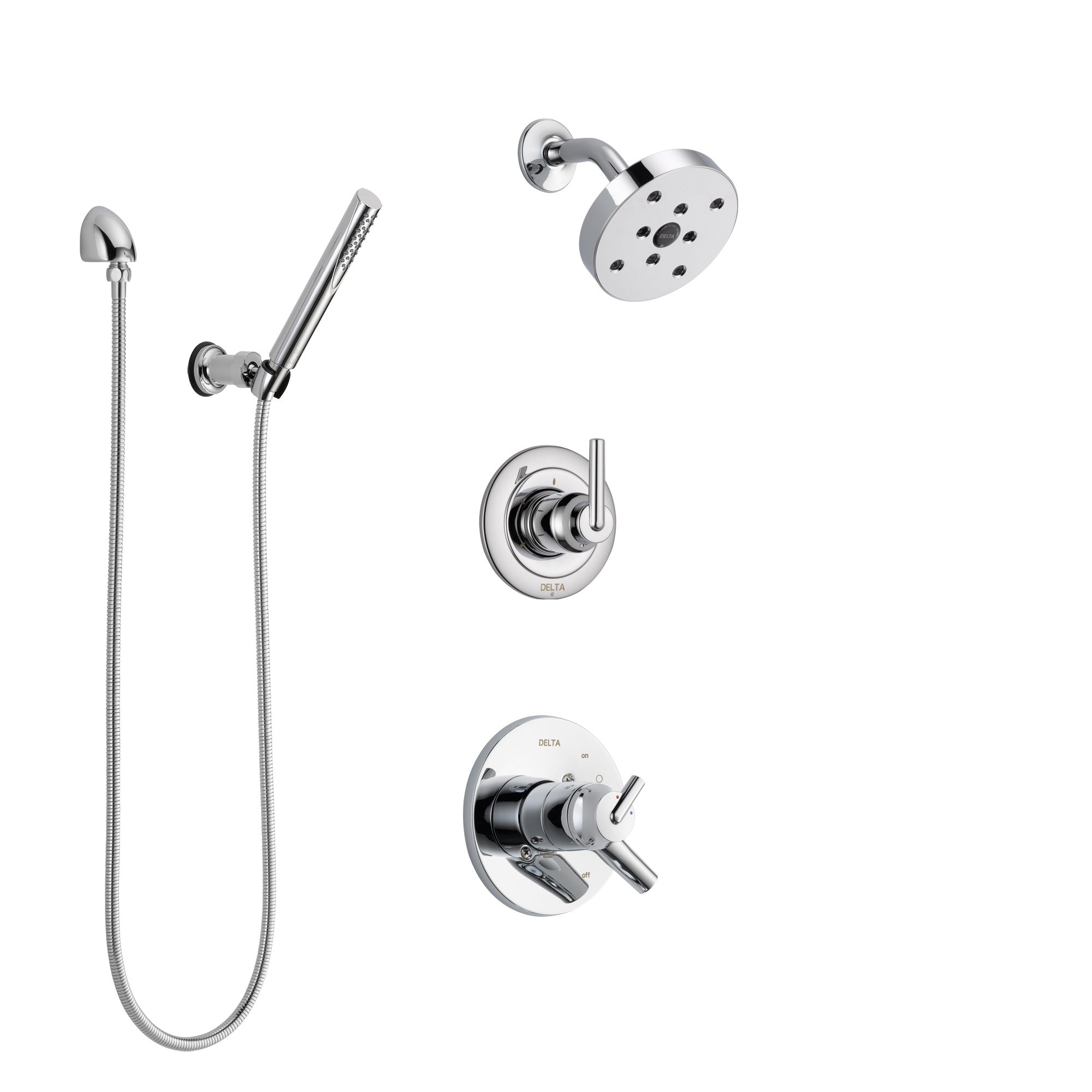 Delta Trinsic Chrome Finish Shower System with Dual Control Handle, 3-Setting Diverter, Showerhead, and Hand Shower with Wall Bracket SS1725916
