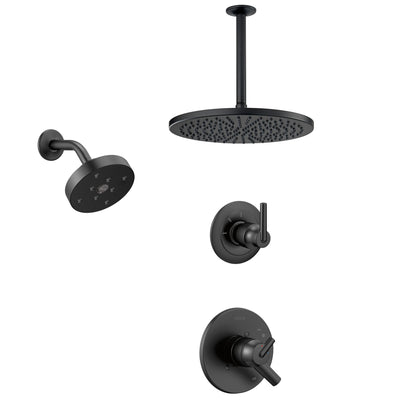 Delta Trinsic Matte Black Finish Modern Round Shower System with Large Overhead Ceiling Rain Showerhead and Wall Mount Showerhead SS172593BL1