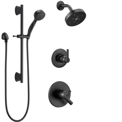 Delta Trinsic Matte Black Finish Modern Round Complete Shower Faucet System with Wall Mount Showerhead and Hand Sprayer with Slide Bar SS172593BL3