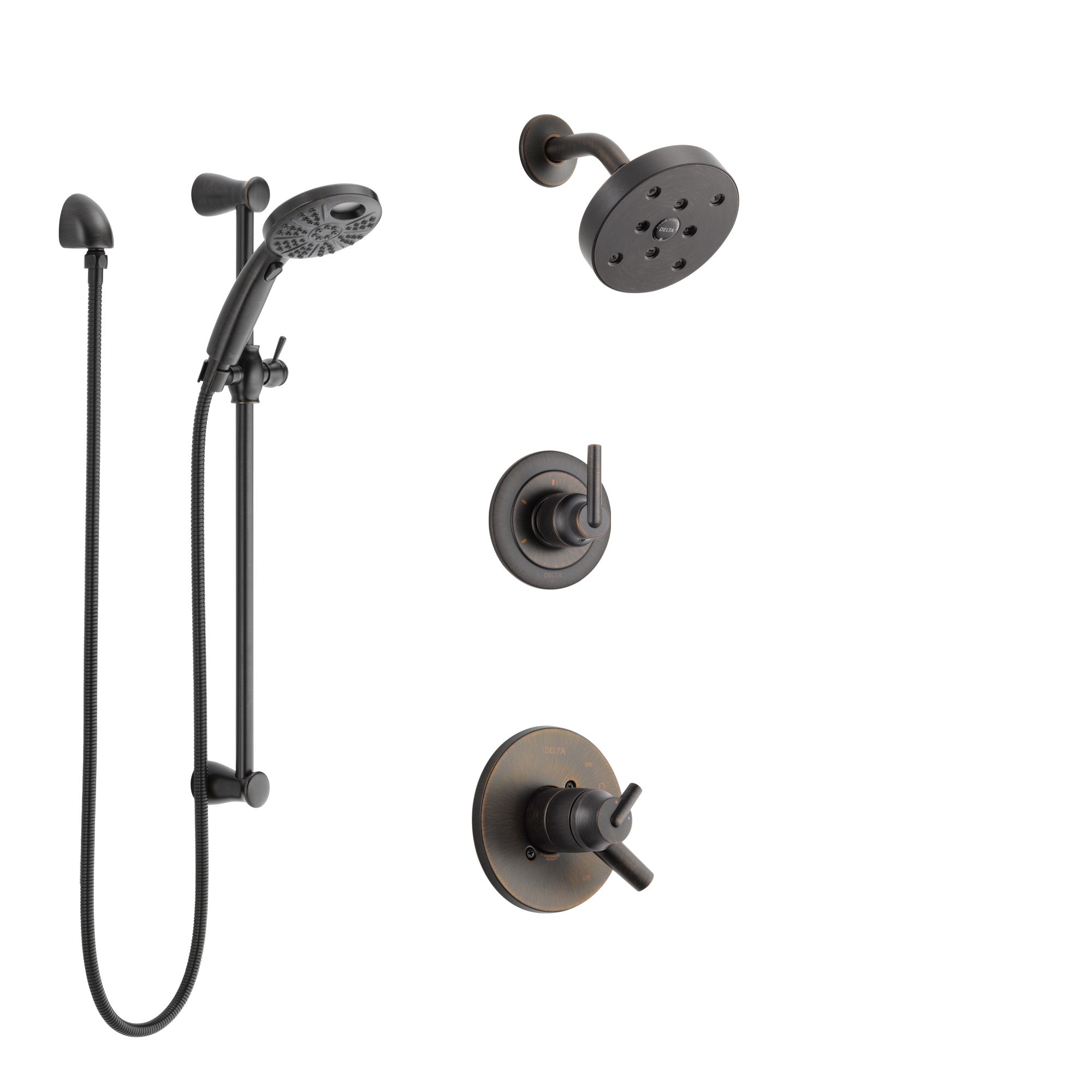 Delta Trinsic Venetian Bronze Finish Shower System with Dual Control, 3-Setting Diverter, Showerhead, and Temp2O Hand Shower with Slidebar SS17259RB4