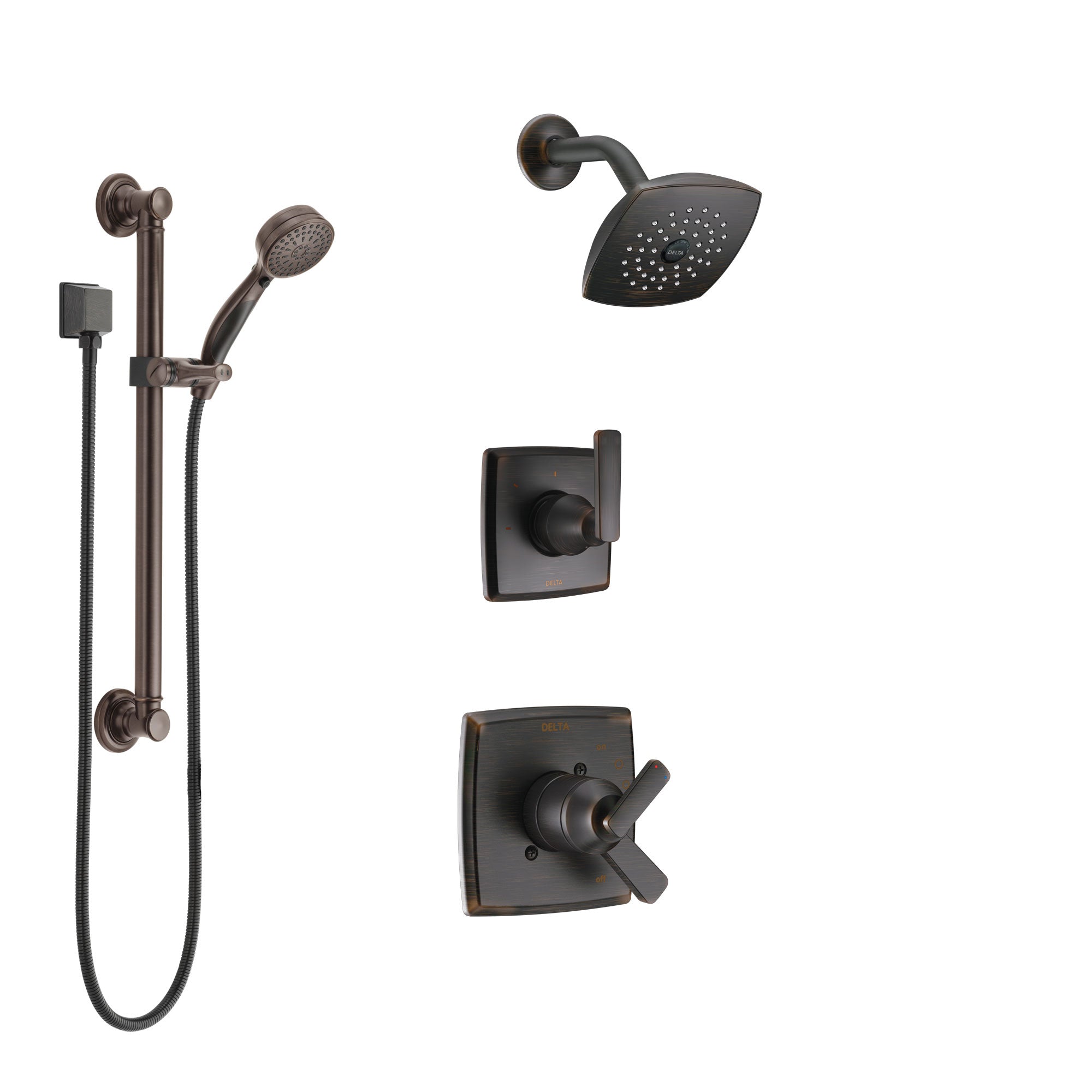 Delta Ashlyn Venetian Bronze Finish Shower System with Dual Control Handle, 3-Setting Diverter, Showerhead, and Hand Shower with Grab Bar SS17264RB3