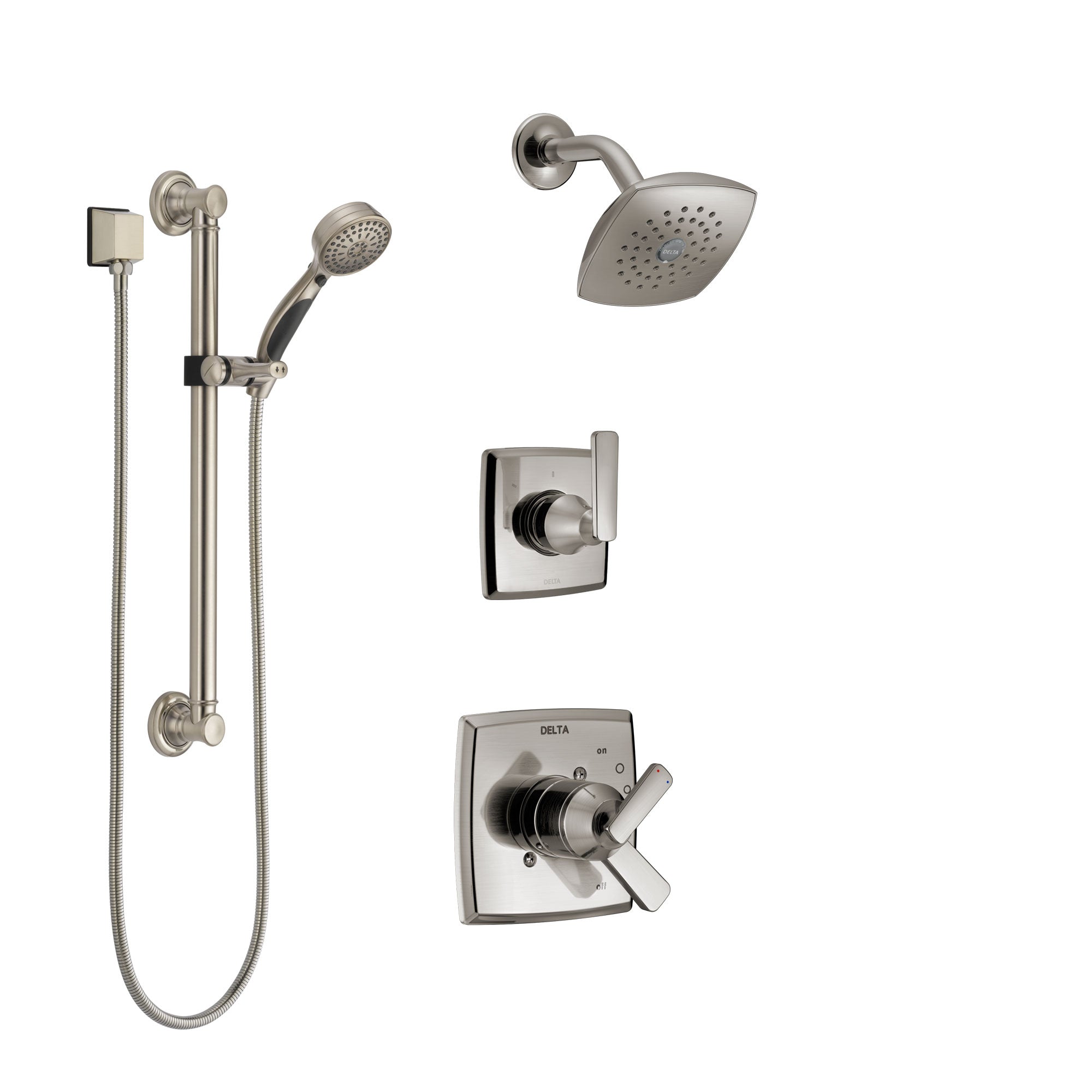 Delta Ashlyn Stainless Steel Finish Shower System with Dual Control Handle, 3-Setting Diverter, Showerhead, and Hand Shower with Grab Bar SS17264SS3