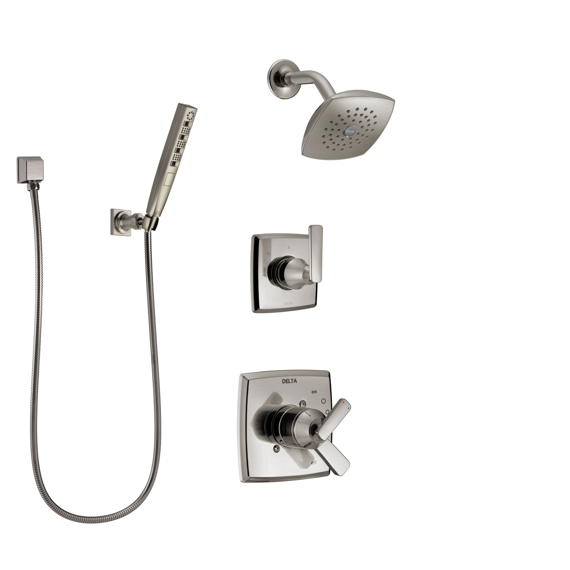 Delta Ashlyn Stainless Steel Finish Shower System with Dual Control Handle, Diverter, Showerhead, and Hand Shower with Wall Bracket SS17264SS4