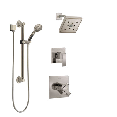 Delta Ara Stainless Steel Finish Shower System with Dual Control Handle, 3-Setting Diverter, Showerhead, and Hand Shower with Grab Bar SS17267SS3