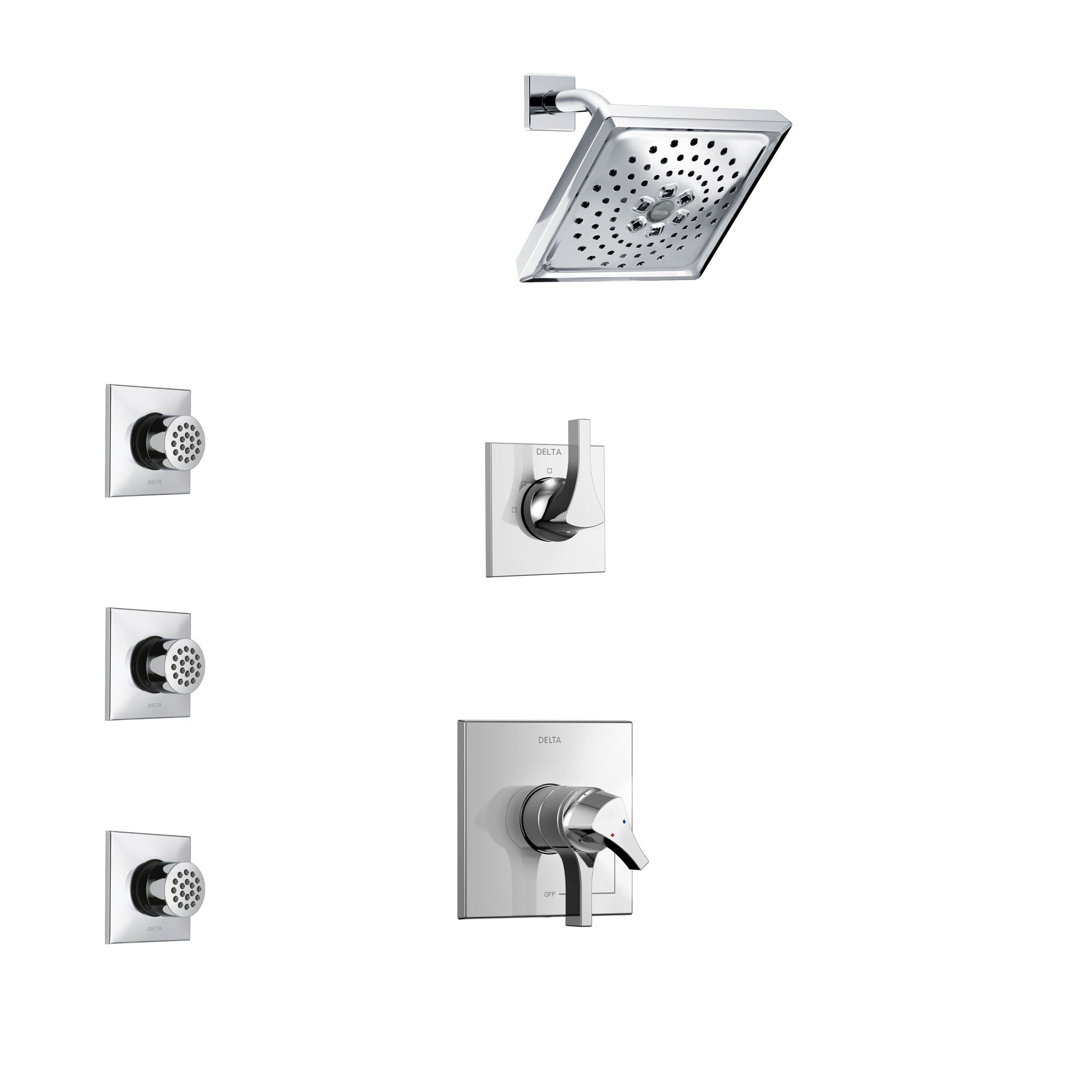 Delta Zura Chrome Finish Shower System with Dual Control Handle, 3-Setting Diverter, Showerhead, and 3 Body Sprays SS172741