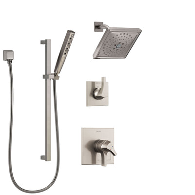Delta Zura Stainless Steel Finish Shower System with Dual Control Handle, 3-Setting Diverter, Showerhead, and Hand Shower with Slidebar SS17274SS5