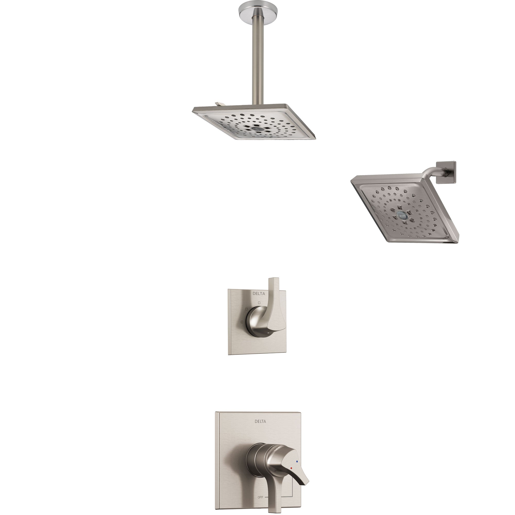 Delta Zura Stainless Steel Finish Shower System with Dual Control Handle, 3-Setting Diverter, Showerhead, and Ceiling Mount Showerhead SS17274SS6