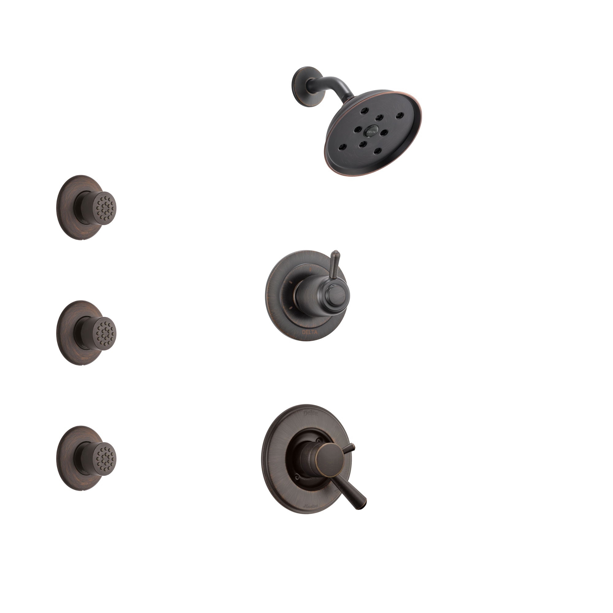 Delta Linden Venetian Bronze Finish Shower System with Dual Control Handle, 3-Setting Diverter, Showerhead, and 3 Body Sprays SS17293RB1