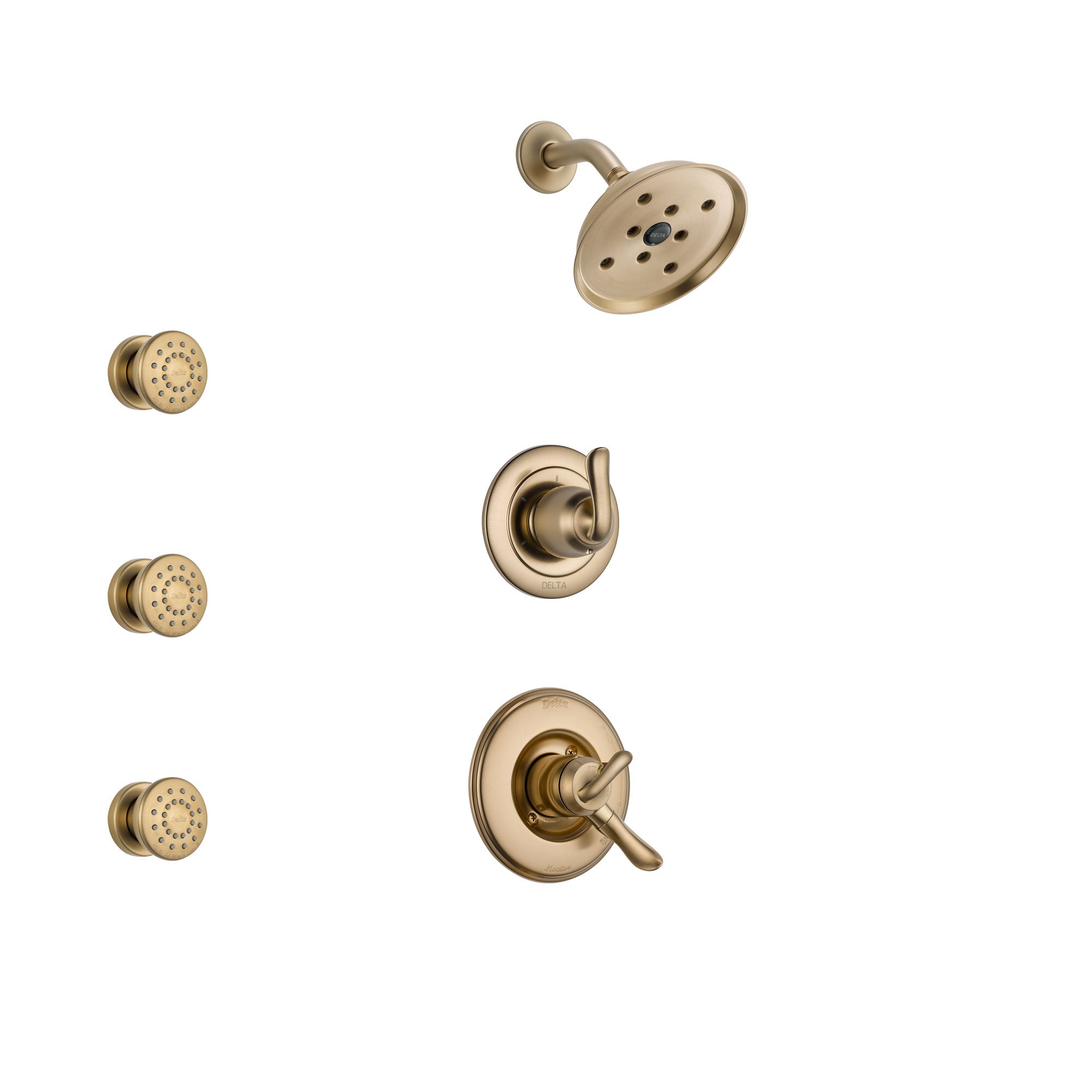Delta Linden Champagne Bronze Finish Shower System with Dual Control Handle, 3-Setting Diverter, Showerhead, and 3 Body Sprays SS17294CZ1