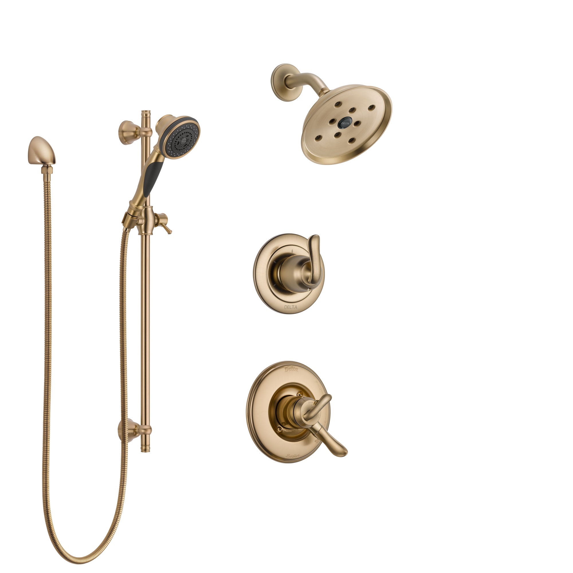 Delta Linden Champagne Bronze Finish Shower System with Dual Control Handle, 3-Setting Diverter, Showerhead, and Hand Shower with Slidebar SS17294CZ3