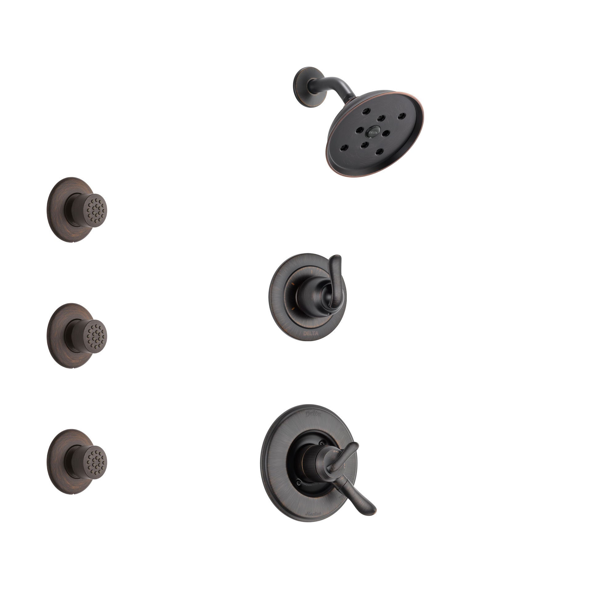 Delta Linden Venetian Bronze Finish Shower System with Dual Control Handle, 3-Setting Diverter, Showerhead, and 3 Body Sprays SS17294RB1
