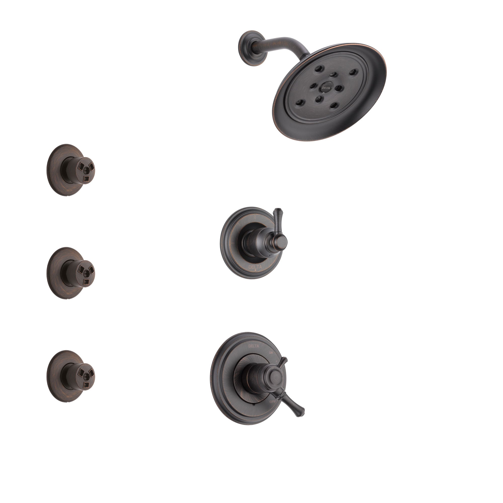 Delta Cassidy Venetian Bronze Finish Shower System with Dual Control Handle, 3-Setting Diverter, Showerhead, and 3 Body Sprays SS17297RB2