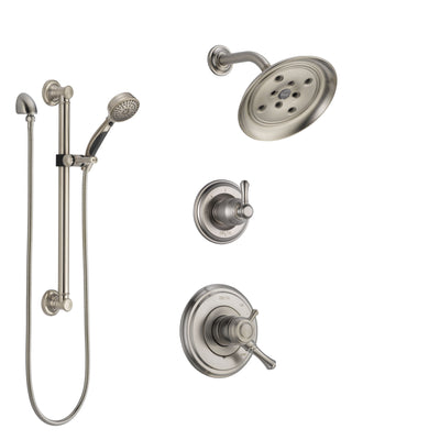 Delta Cassidy Stainless Steel Finish Shower System with Dual Control Handle, 3-Setting Diverter, Showerhead, and Hand Shower with Grab Bar SS17297SS3