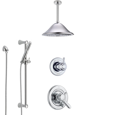 Delta Lahara Chrome Finish Shower System with Dual Control Handle, 3-Setting Diverter, Ceiling Mount Showerhead, and Hand Shower with Slidebar SS17385