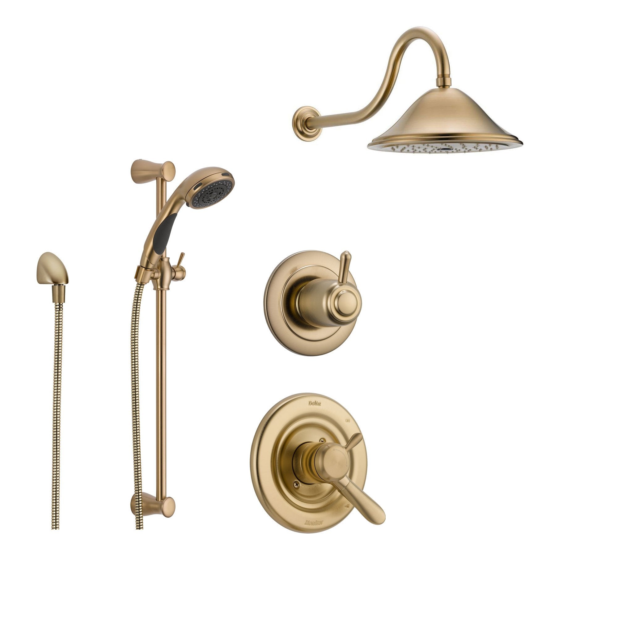 Delta Lahara Champagne Bronze Shower System with Dual Control Shower Handle, 3-setting Diverter, Large Rain Showerhead, and Handheld Shower SS173881CZ