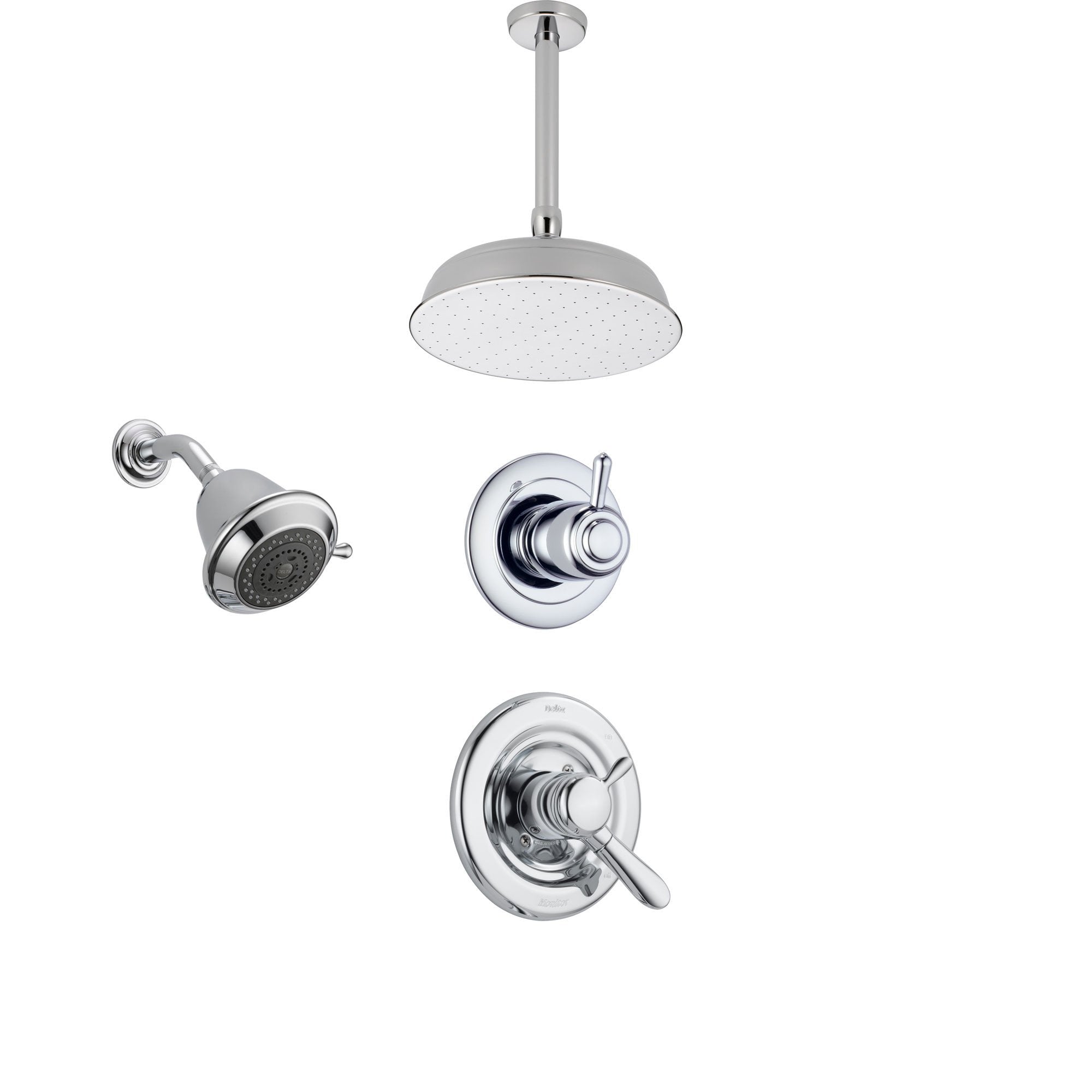 Delta Lahara Chrome Shower System with Dual Control Shower Handle, 3-setting Diverter, Large Ceiling Mount Rain Showerhead, and Wall Mount Showerhead SS173883