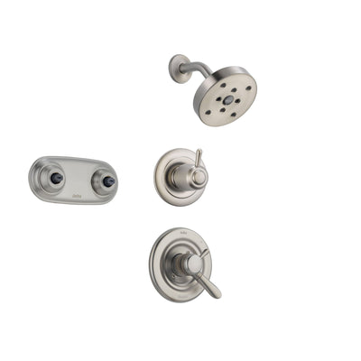 Delta Lahara Stainless Steel Shower System with Dual Control Shower Handle, 3-setting Diverter, Modern Round Showerhead, and Dual Body Spray Plate SS173884SS