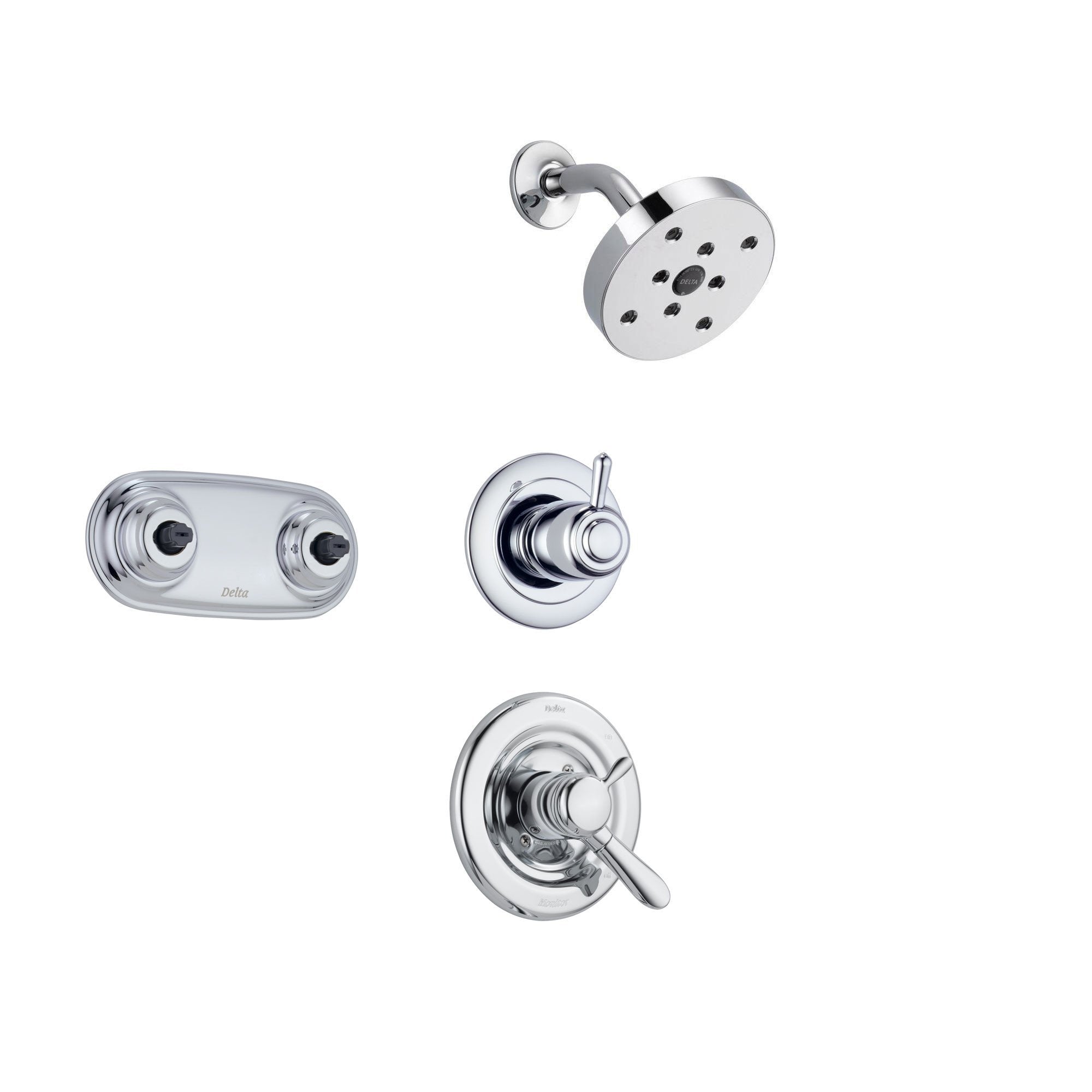Delta Lahara Chrome Shower System with Dual Control Shower Handle, 3-setting Diverter, Modern Round Showerhead, and Dual Body Spray Plate SS173884