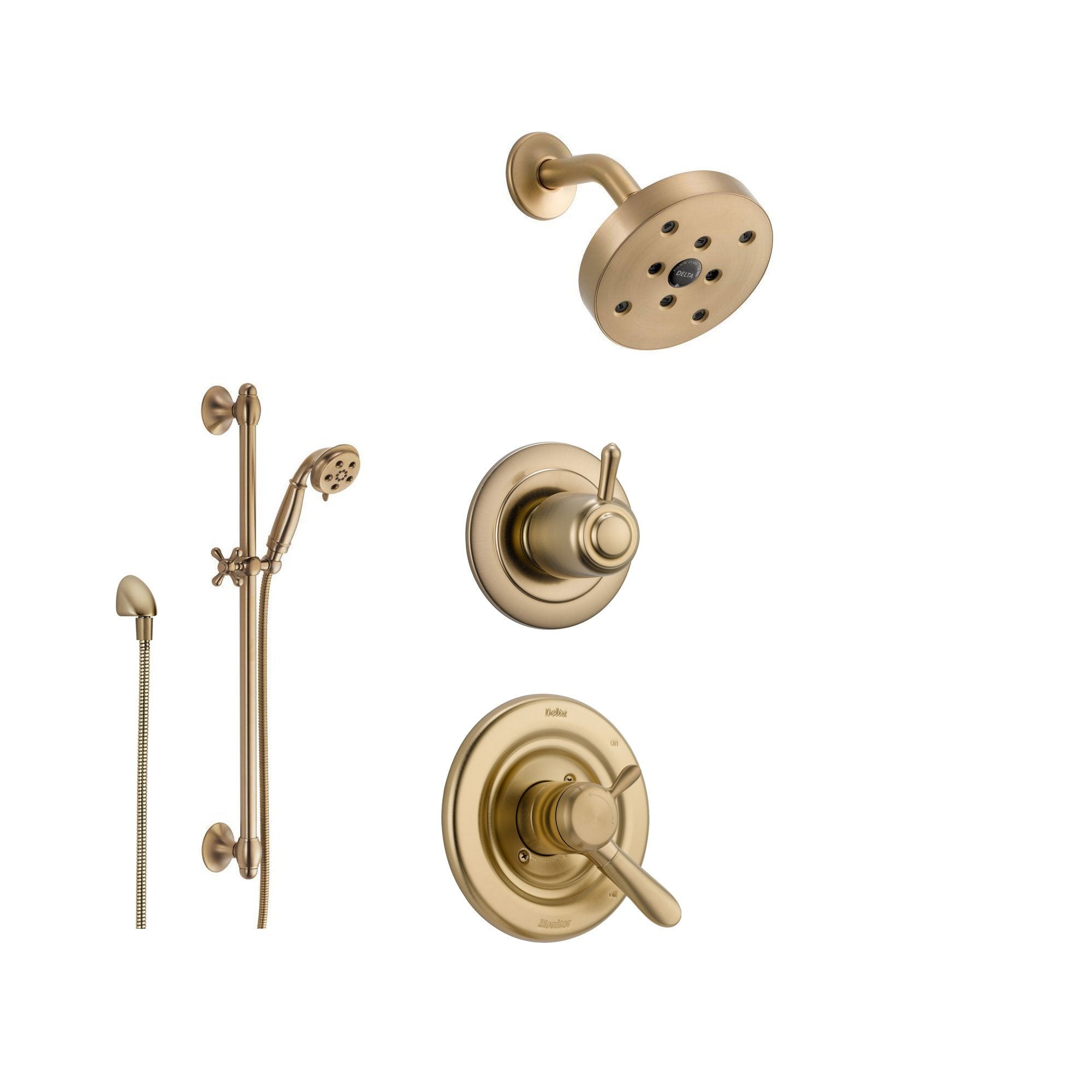 Delta Lahara Champagne Bronze Shower System with Dual Control Shower Handle, 3-setting Diverter, Modern Round Showerhead, and Handheld Shower SS173885CZ