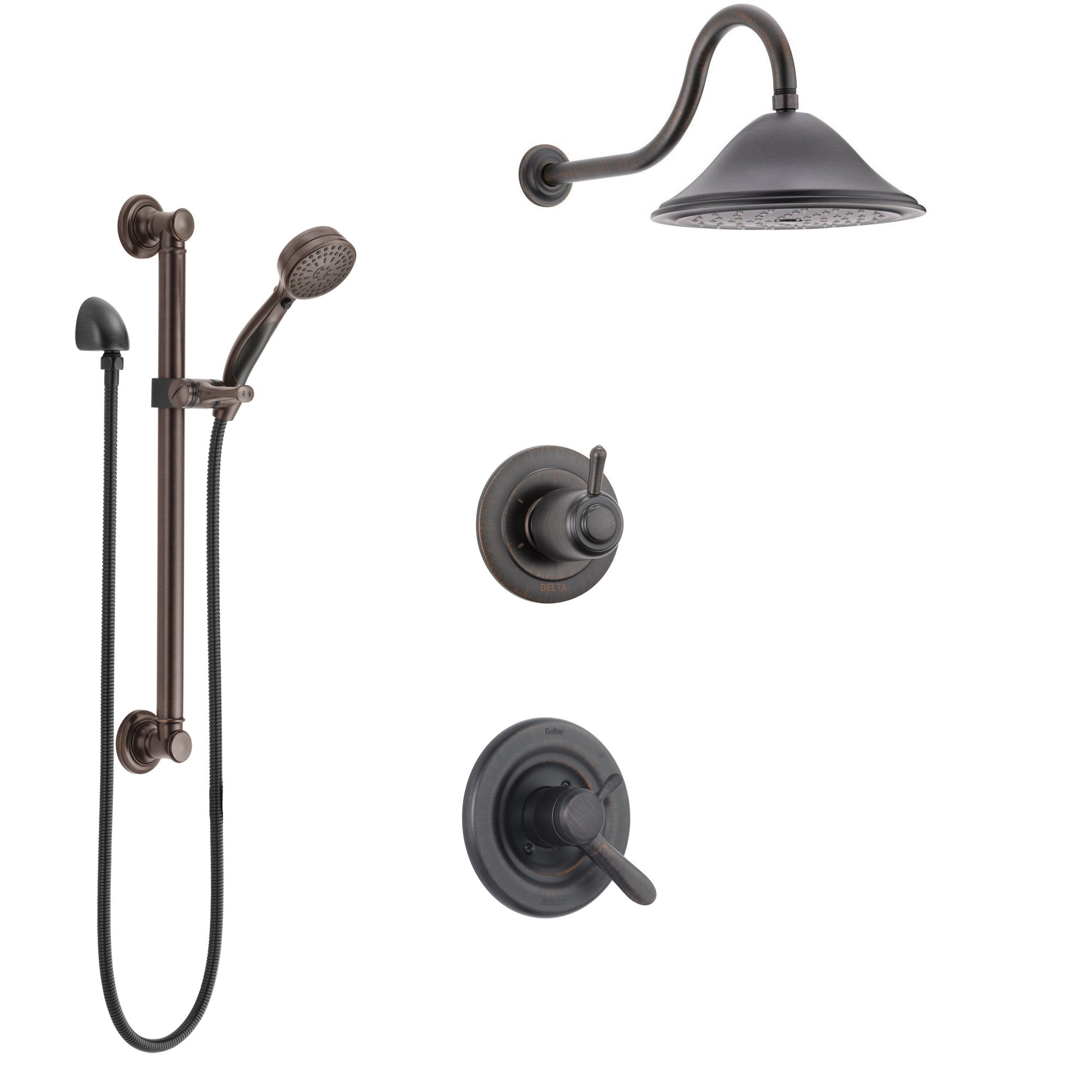 Delta Lahara Venetian Bronze Finish Shower System with Dual Control Handle, 3-Setting Diverter, Showerhead, and Hand Shower with Grab Bar SS1738RB6