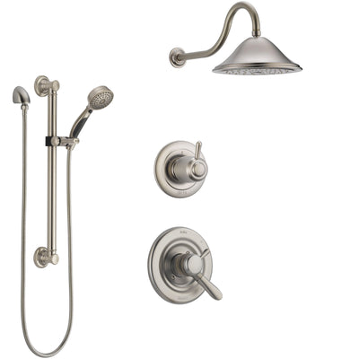 Delta Lahara Stainless Steel Finish Shower System with Dual Control Handle, 3-Setting Diverter, Showerhead, and Hand Shower with Grab Bar SS1738SS1