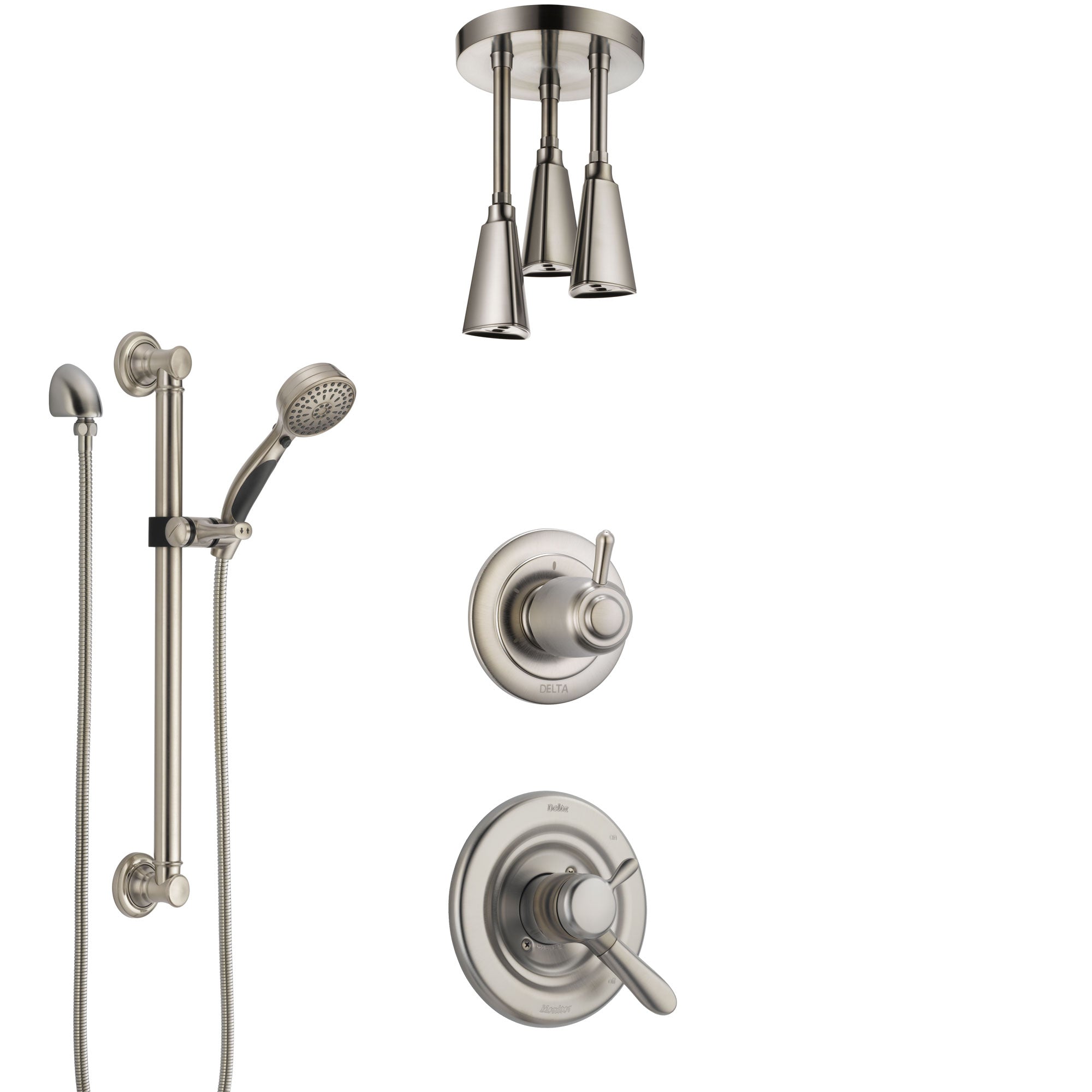 Delta Lahara Dual Control Handle Stainless Steel Finish Shower System, Diverter, Ceiling Mount Showerhead, and Hand Shower with Grab Bar SS1738SS7