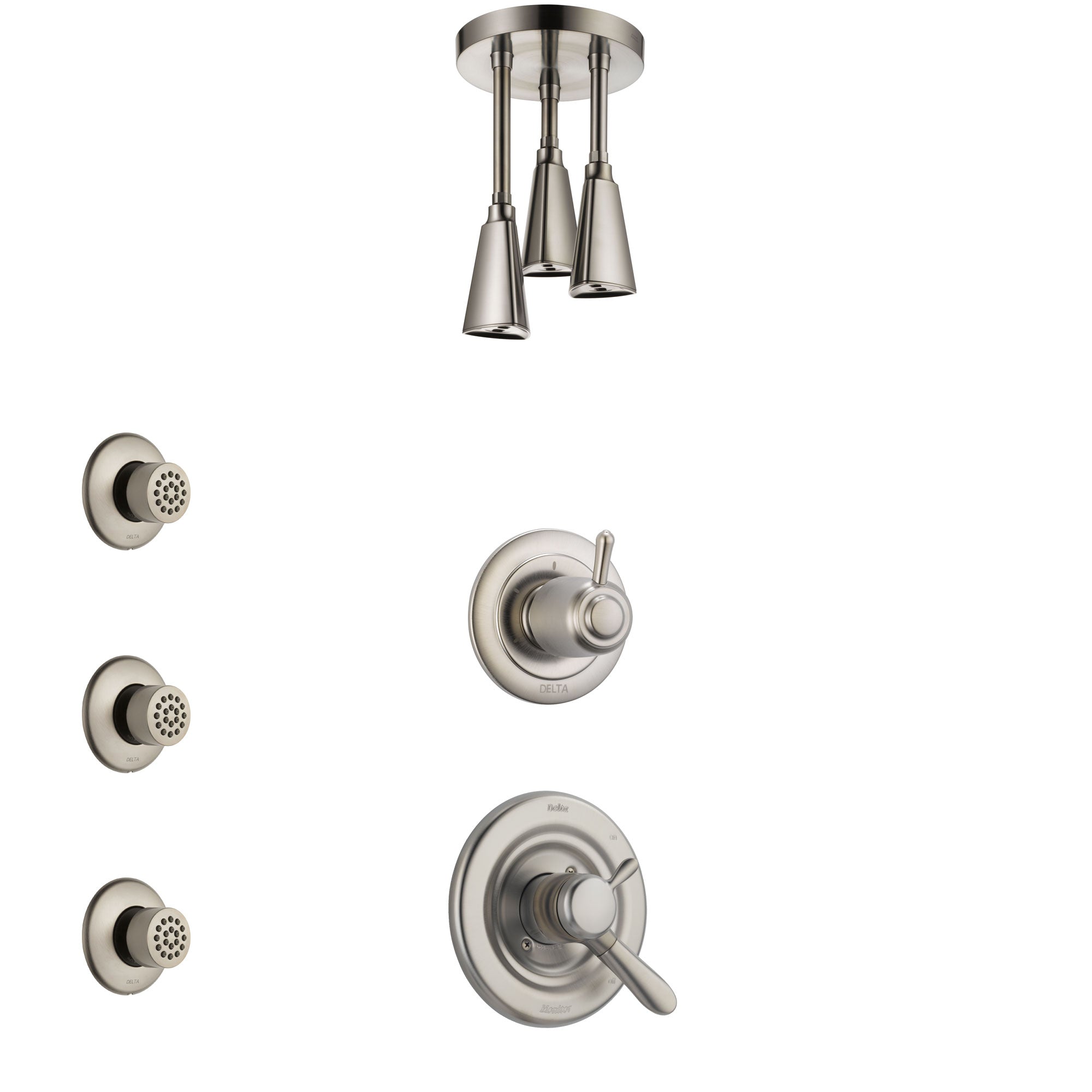 Delta Lahara Stainless Steel Finish Shower System with Dual Control Handle, 3-Setting Diverter, Ceiling Mount Showerhead, and 3 Body Sprays SS1738SS8